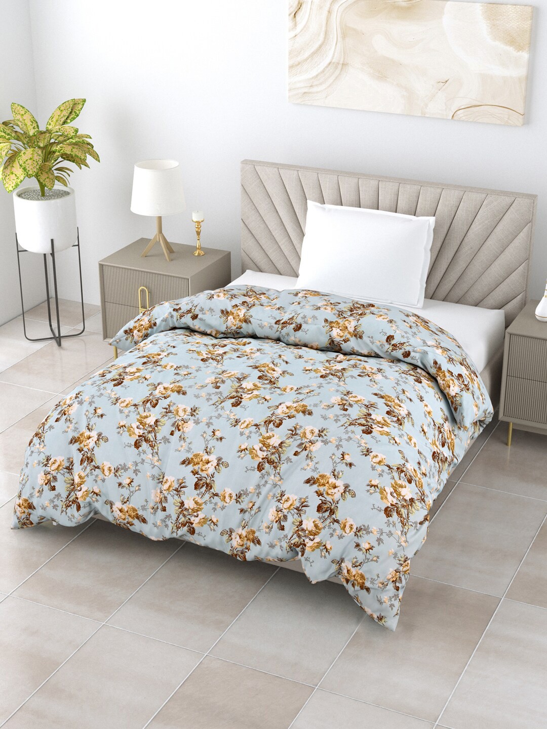 

Salona Bichona Relex Turquoise Blue Floral AC Room 150 GSM Double Bed Comforter