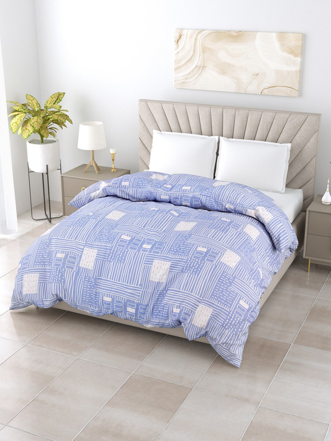 

Salona Bichona Blue & White Geometric AC Room 150 GSM Double Bed Comforter