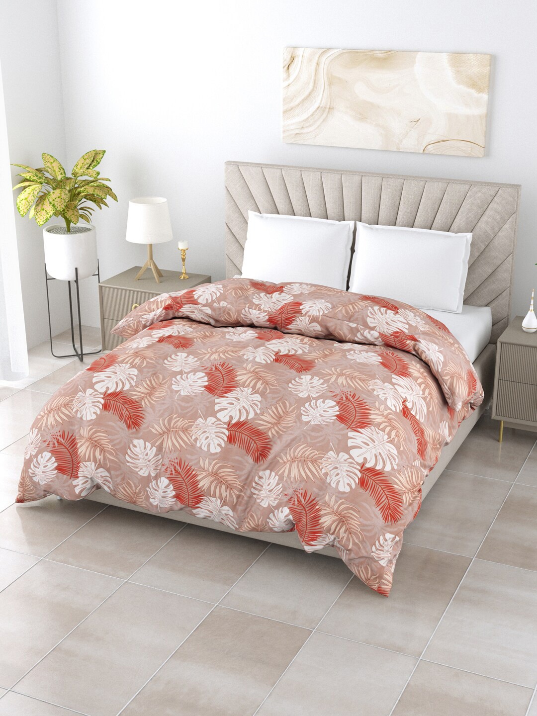 

Salona Bichona Brown & White Floral AC Room 150 GSM Double Bed Comforter