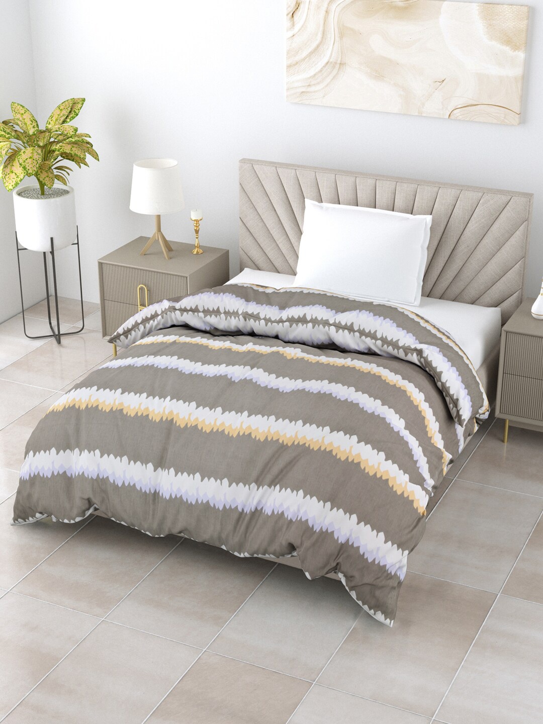 

Salona Bichona Grey Striped AC Room 150 GSM Single Bed Comforter