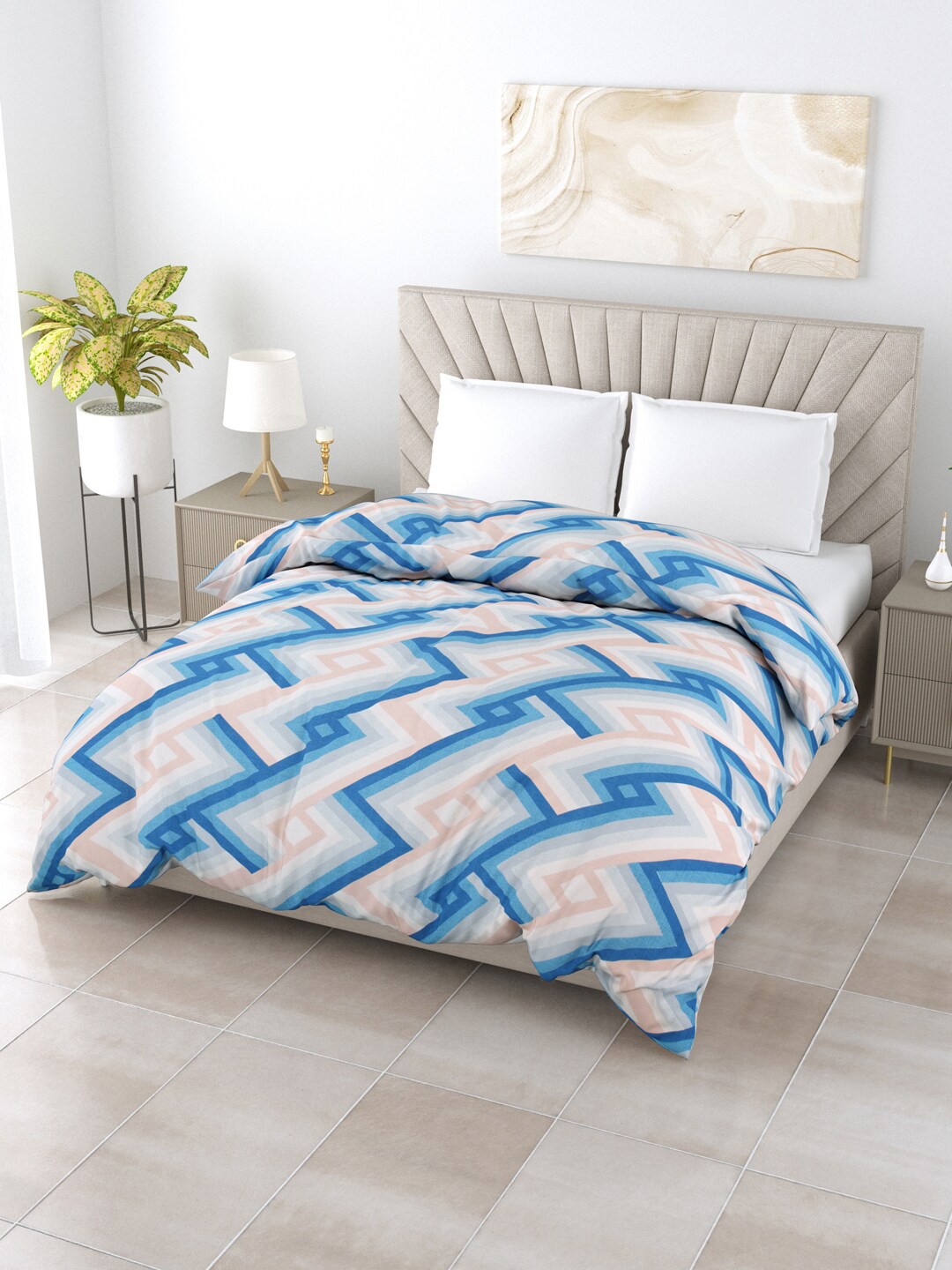

Salona Bichona Blue & White Striped AC Room 150 GSM Double Bed Comforter