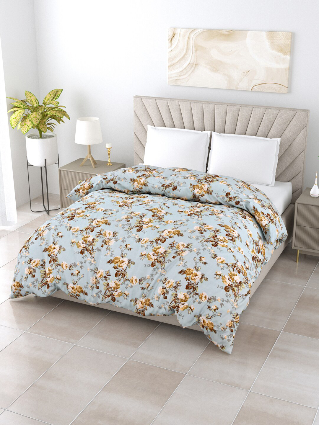 

Salona Bichona Turquoise Blue Floral AC Room 150 GSM Double Bed Comforter