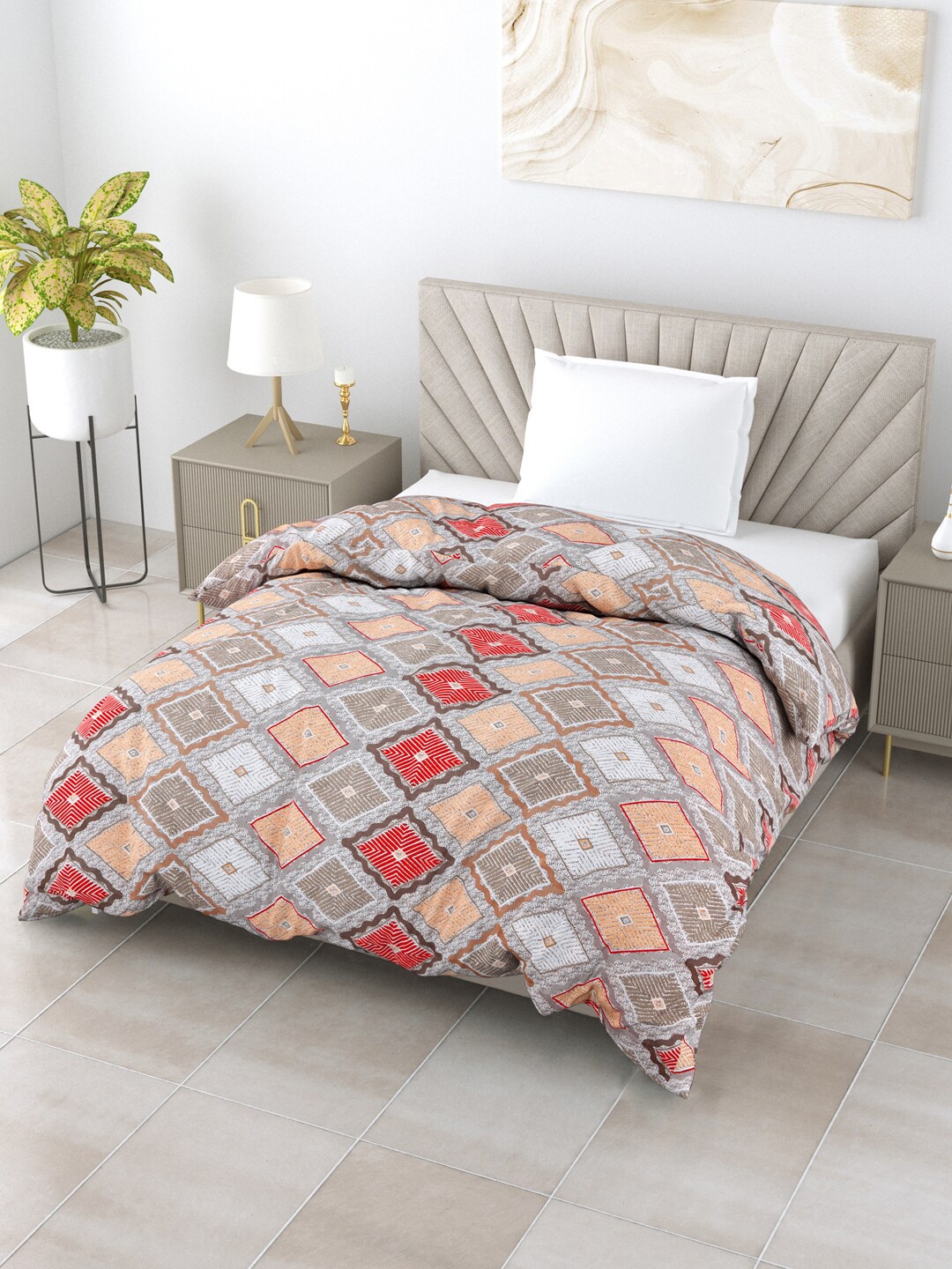 

Salona Bichona Relex Brown & Red Geometric AC Room 150 GSM Single Bed Comforter