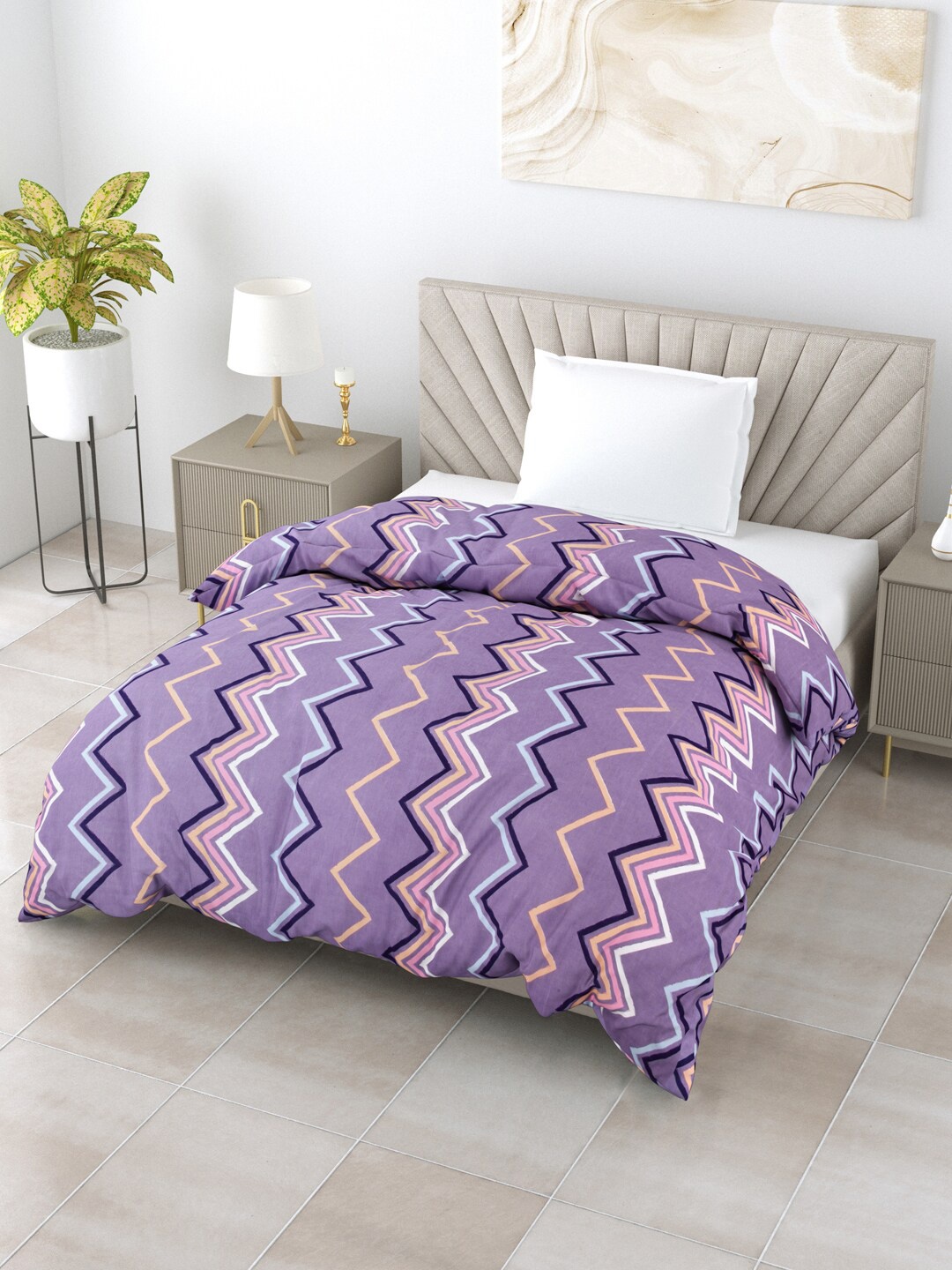 

Salona Bichona Impression Purple & Pink Striped AC Room 150 GSM Single Bed Comforter