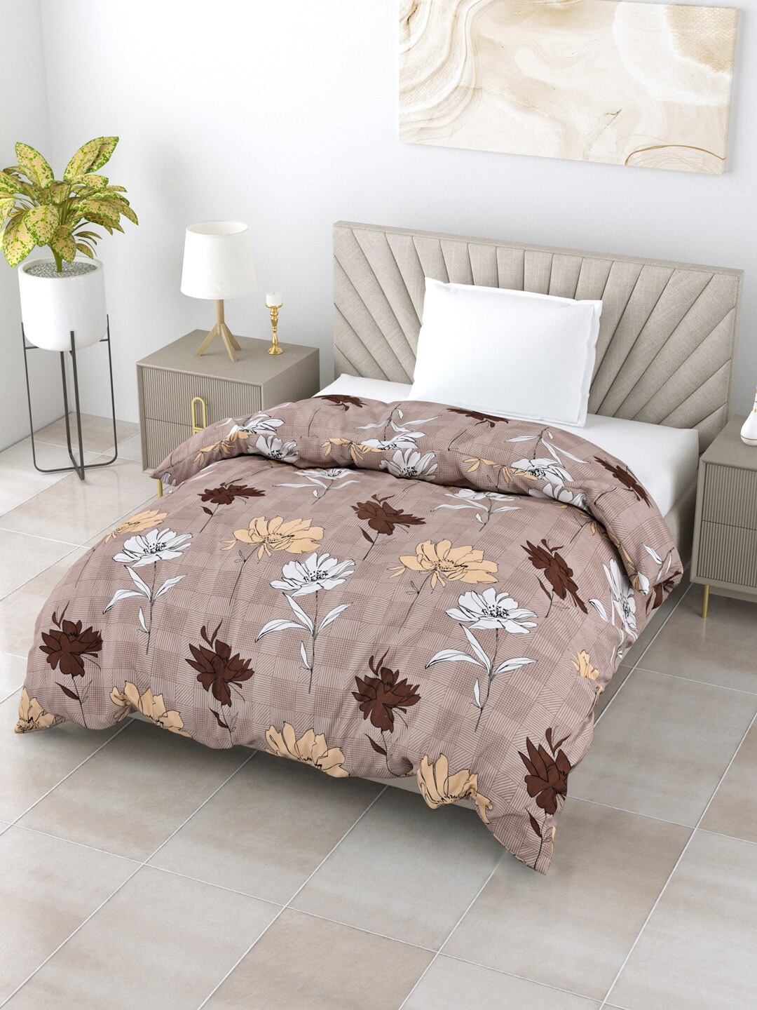 

Salona Bichona Grey Floral AC Room 150 GSM Single Bed Comforter