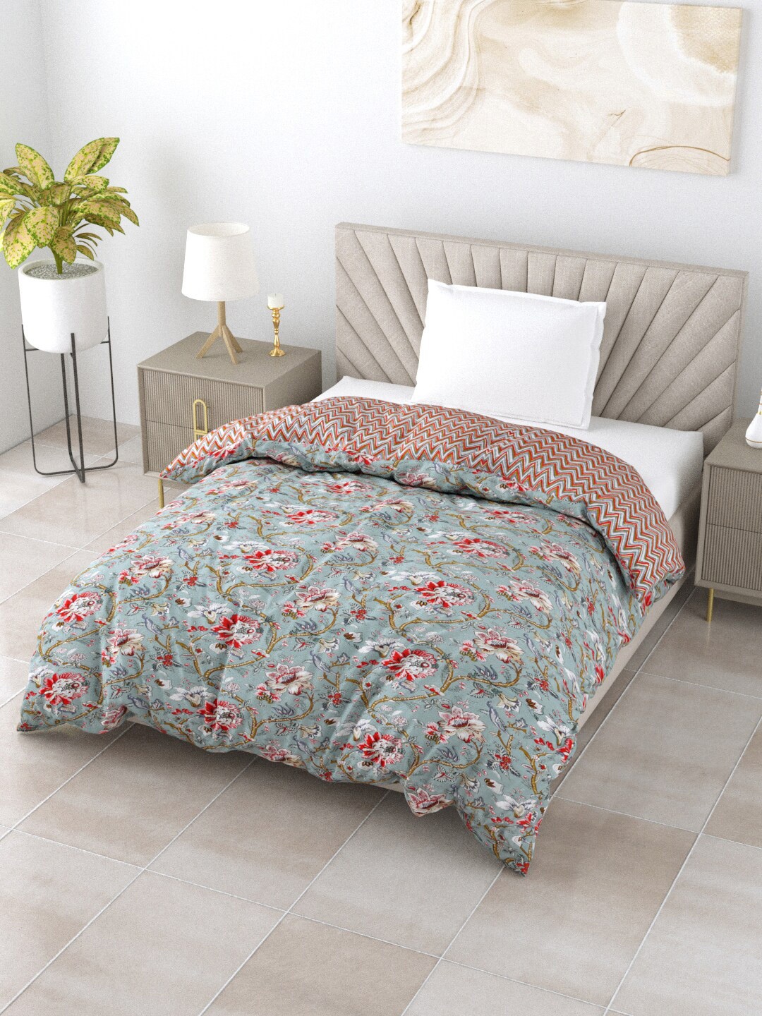 

Salona Bichona Green & Red Floral AC Room 120 GSM Single Bed Comforter