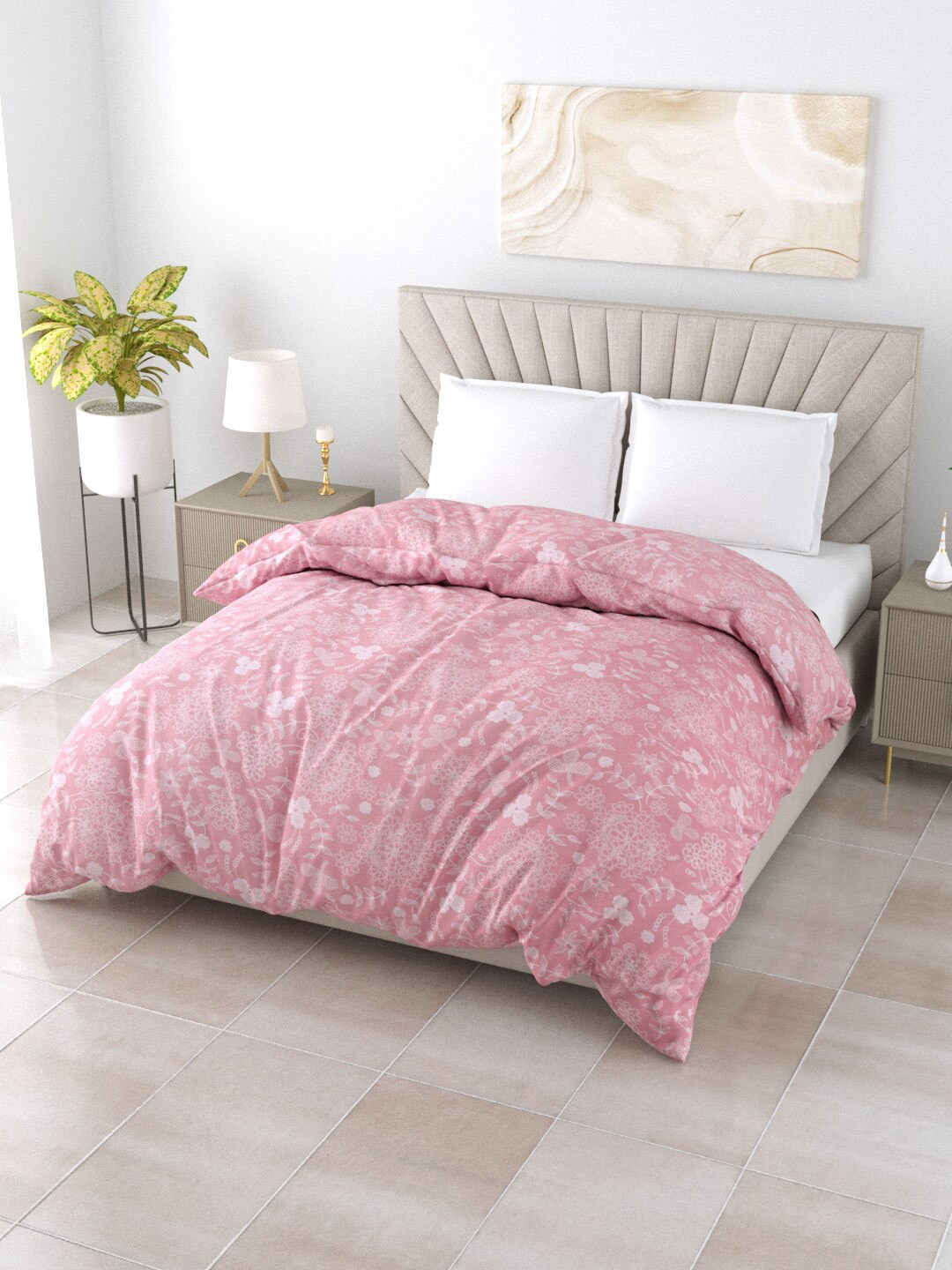 

Salona Bichona Pink Floral AC Room 150 GSM Double Bed Comforter