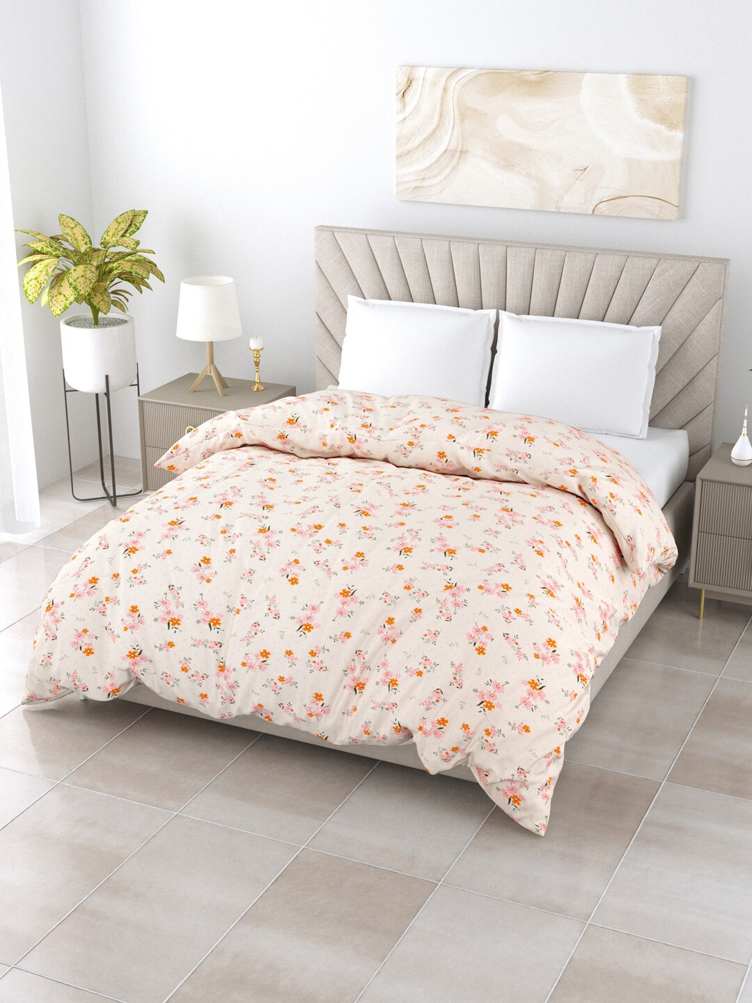 

Salona Bichona Beige Floral AC Room 150 GSM Double Bed Comforter
