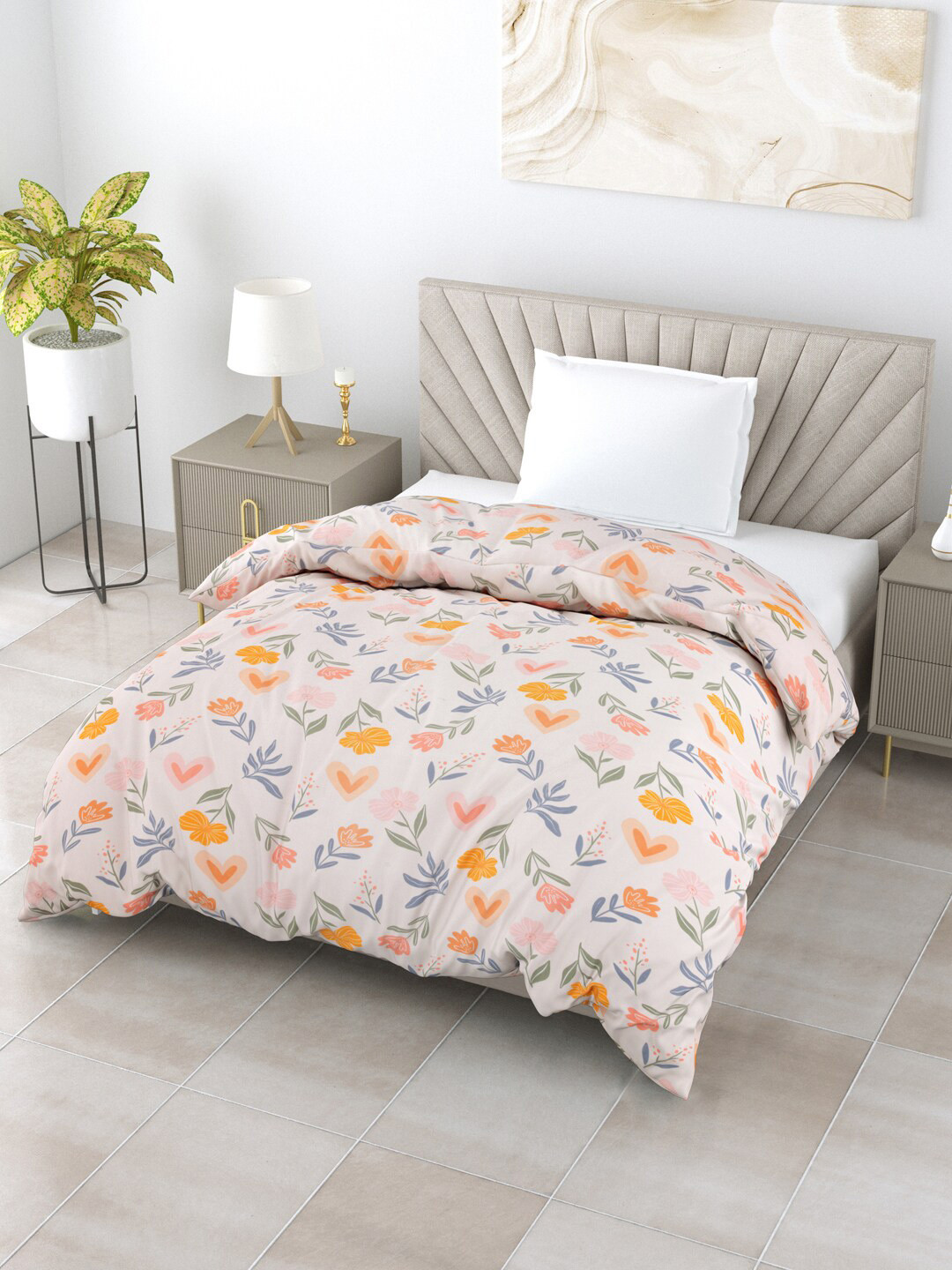 

Salona Bichona Off White & Yellow Floral AC Room 150 GSM Single Bed Comforter