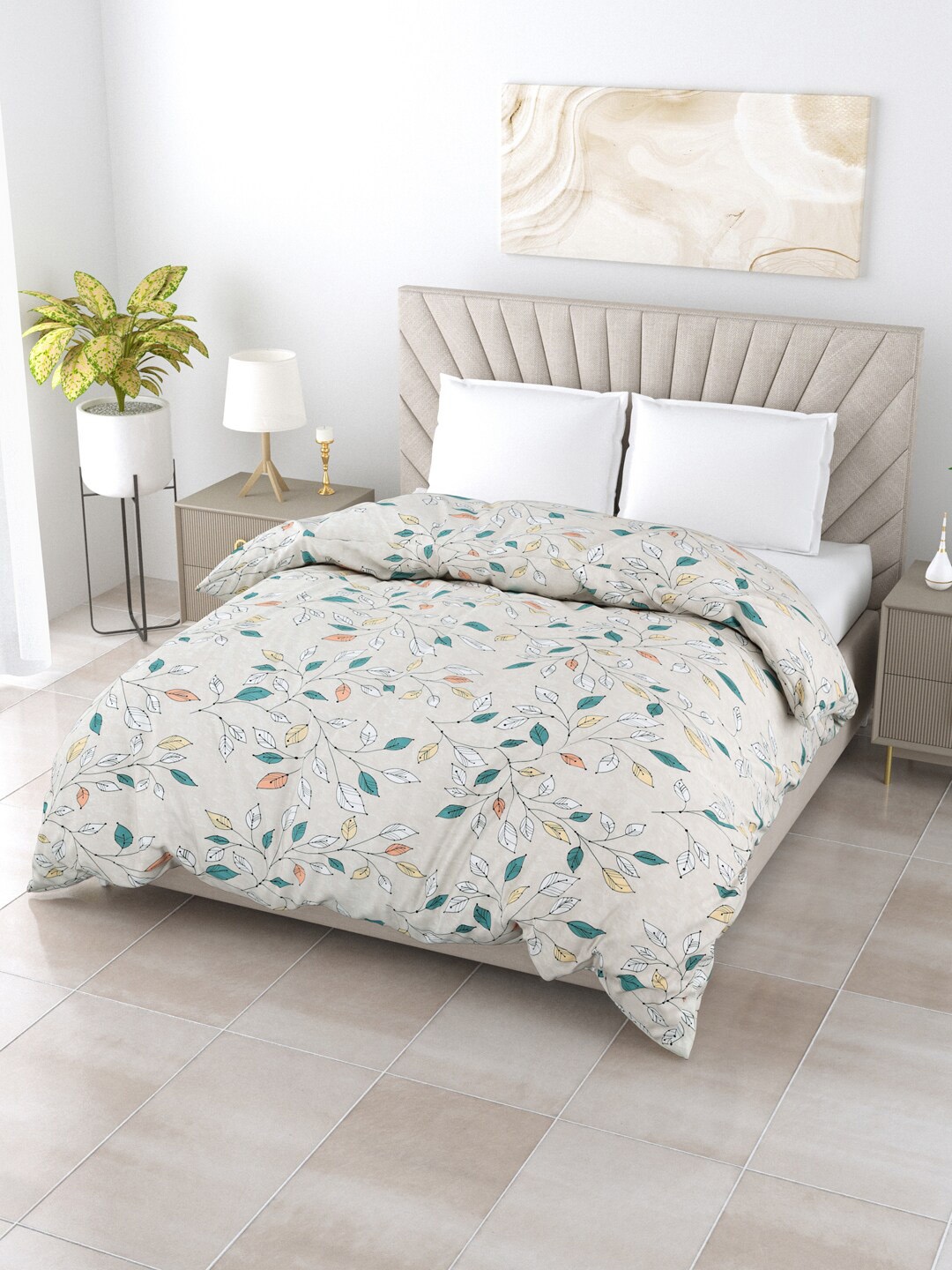 

Salona Bichona Grey & Turquoise Blue Floral AC Room 150 GSM Double Bed Comforter