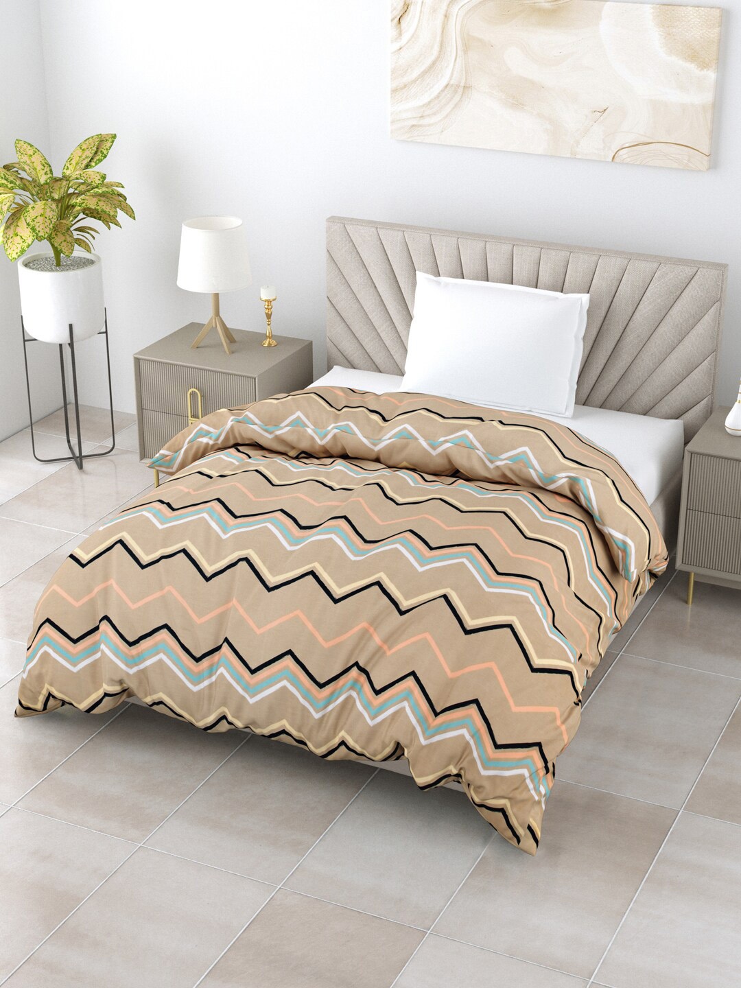 

Salona Bichona Beige Striped AC Room 150 GSM Single Bed Comforter