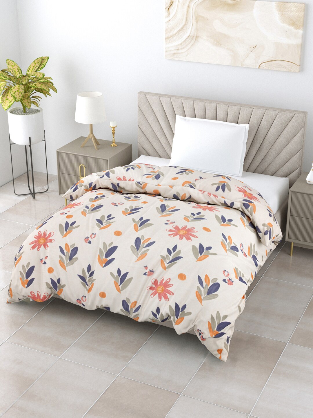 

Salona Bichona Beige & Grey Floral AC Room 150 GSM Single Bed Comforter