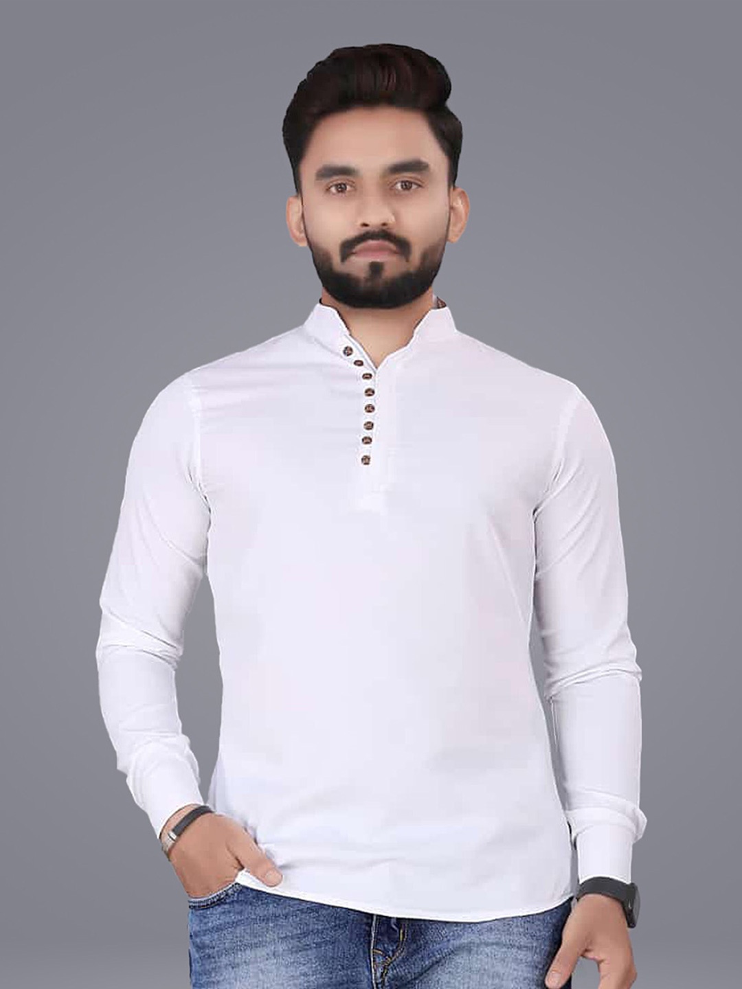 

N N ENTERPRISE India Slim Fit Mandarin Collar Pure Cotton Casual Shirt, White