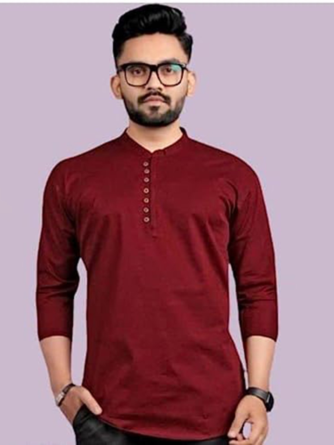 

N N ENTERPRISE India Slim Fit Mandarin Collar Pure Cotton Casual Shirt, Maroon