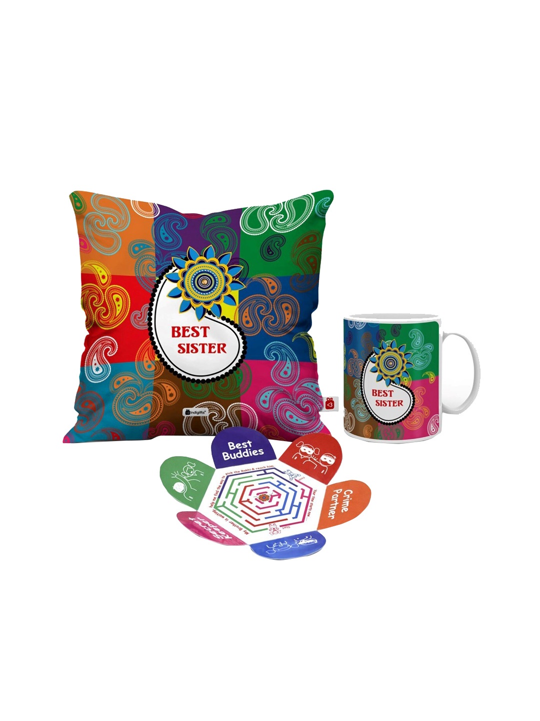 

Indigifts 2-Pcs Printed Cushion & Ceramic Mug, Red