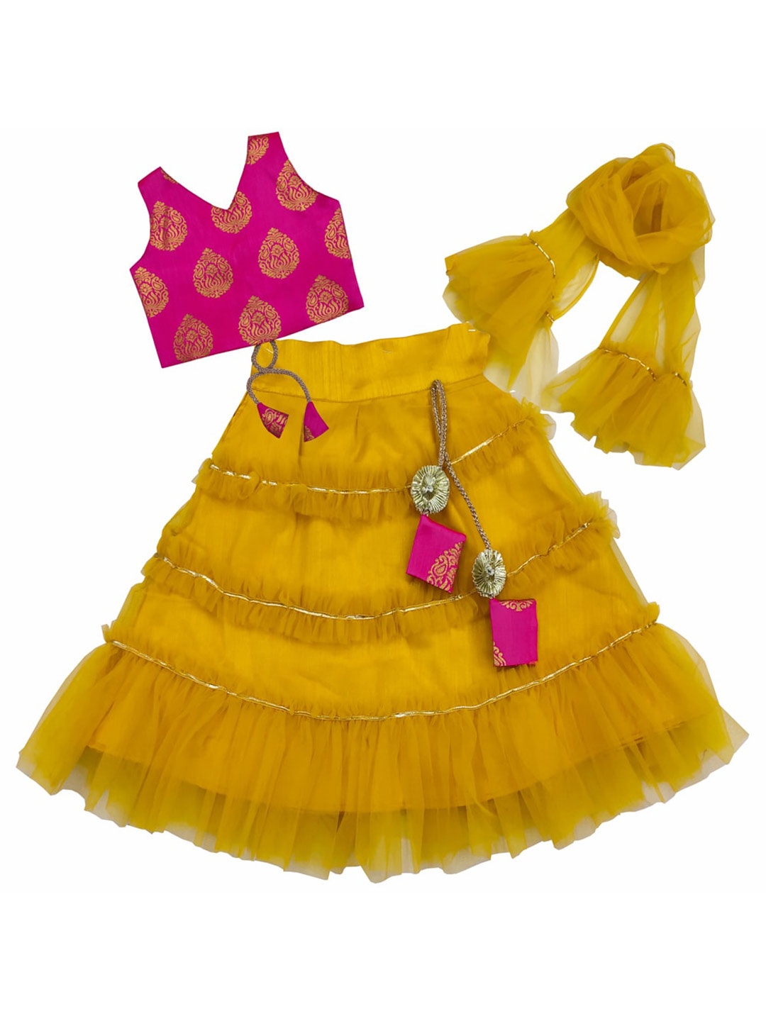 

BAESD Girls V-Neck Ready to Wear Lehenga & Blouse With Dupatta, Mustard