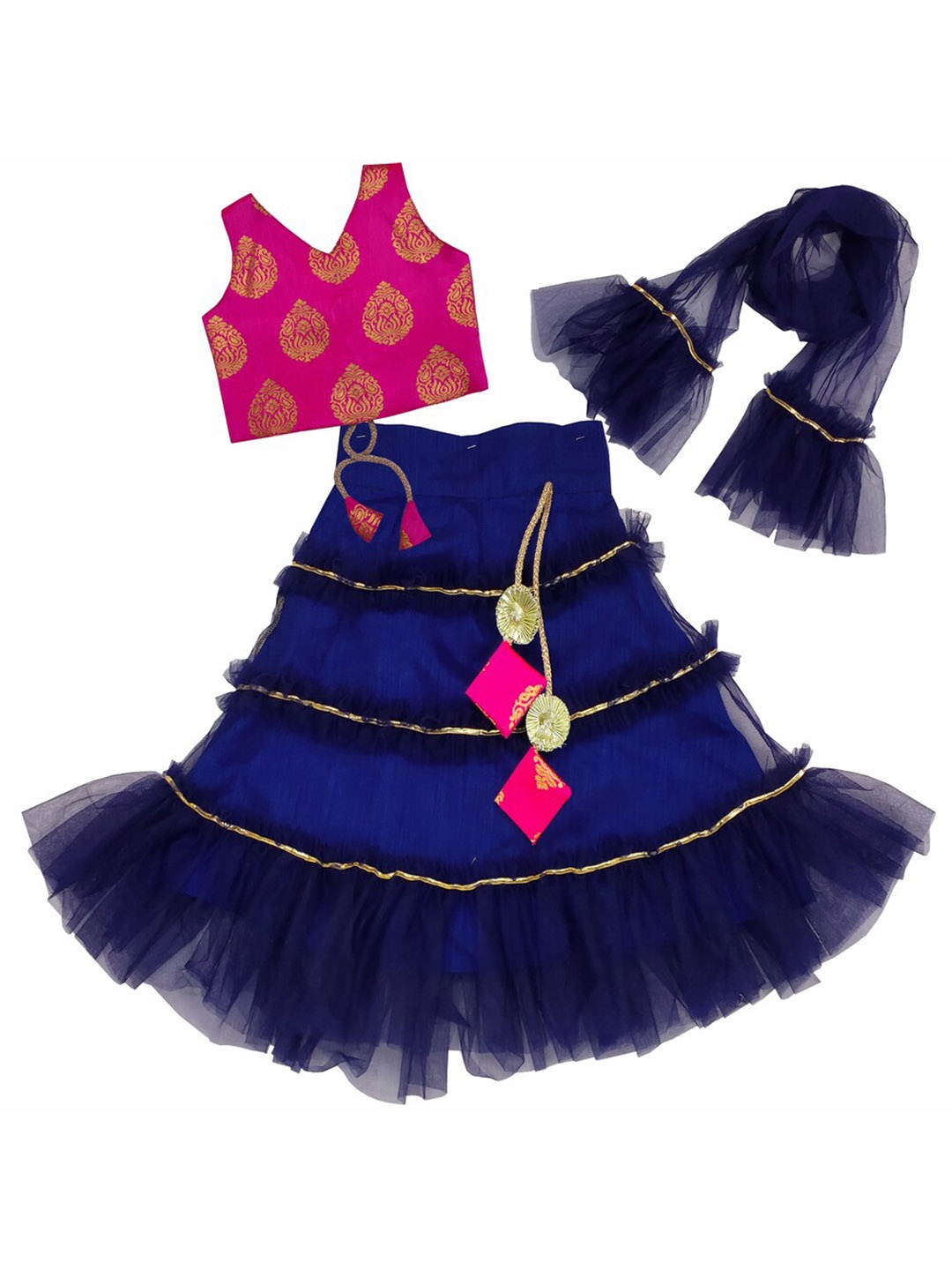 

BAESD Girls Ready to Wear Gotta Patti Lehenga & Blouse With Dupatta, Navy blue