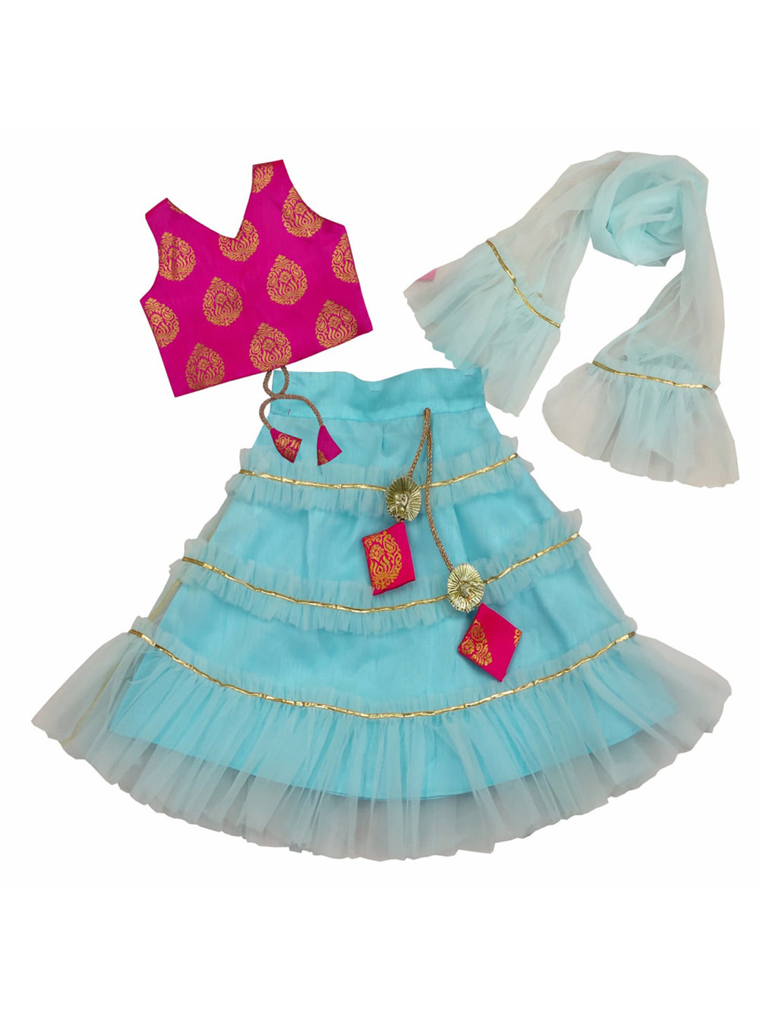 

BAESD Girls V-Neck Ready to Wear Lehenga & Blouse With Dupatta, Blue