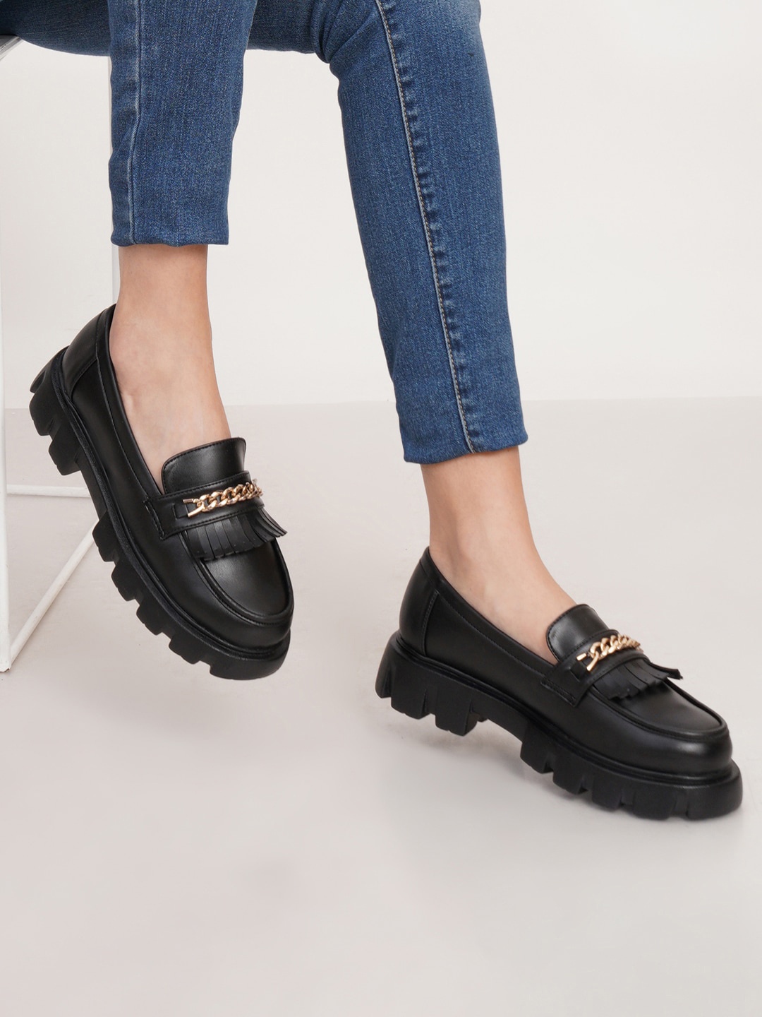 

HASTEN Women Embellished Heeled Lightweight Loafers, Black