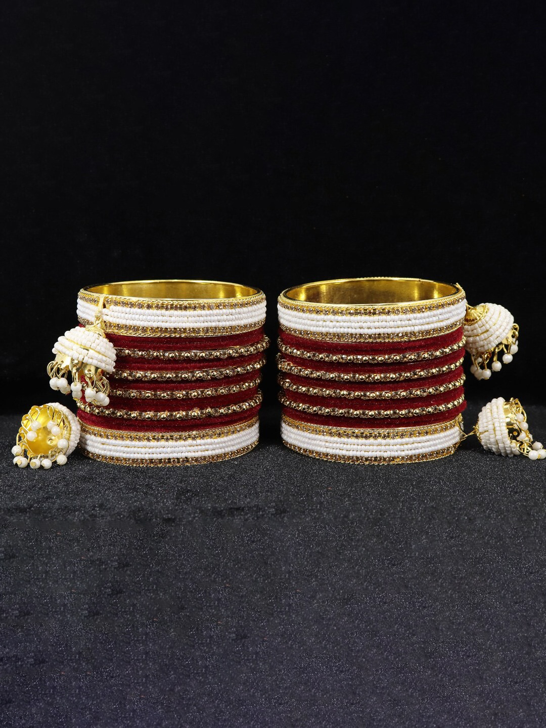 

NMII Set Of 32 Stone Studded & Beaded Bangle, Gold