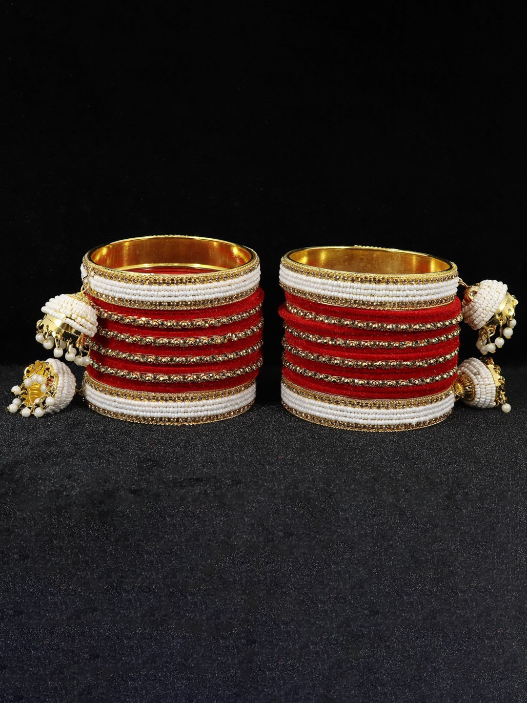 

NMII Set Of 32 Stone Studded & Beaded Bangle, Gold