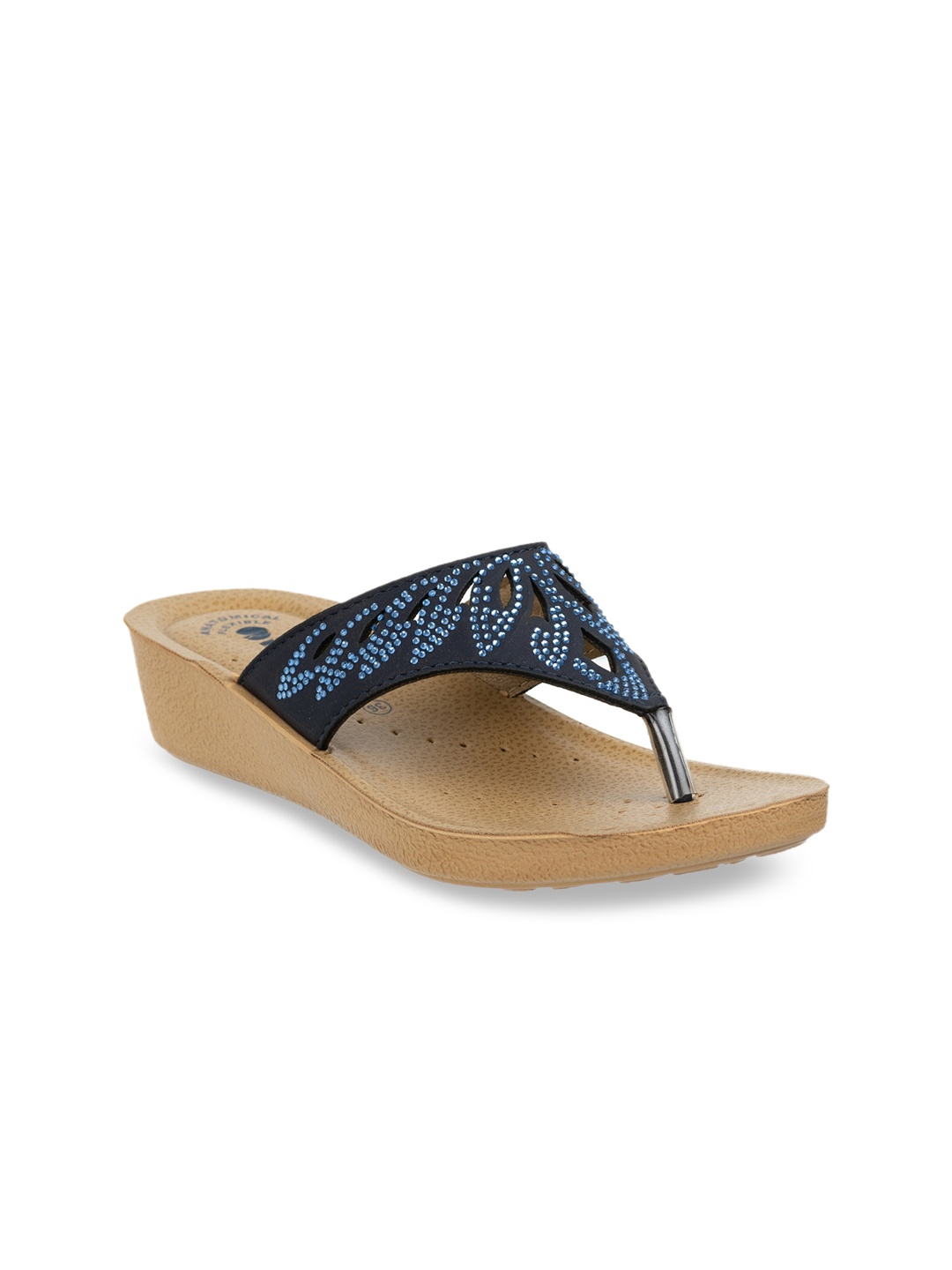 

Inblu Women Embellished Lightweight & Anti Skid Open Toe Flats With Laser Cuts, Blue