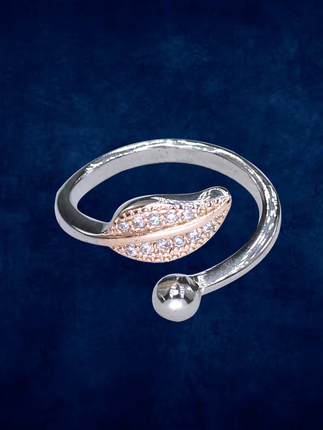 

Taraash Rose Gold-Plated 925 Sterling Silver CZ-Studded Finger Ring