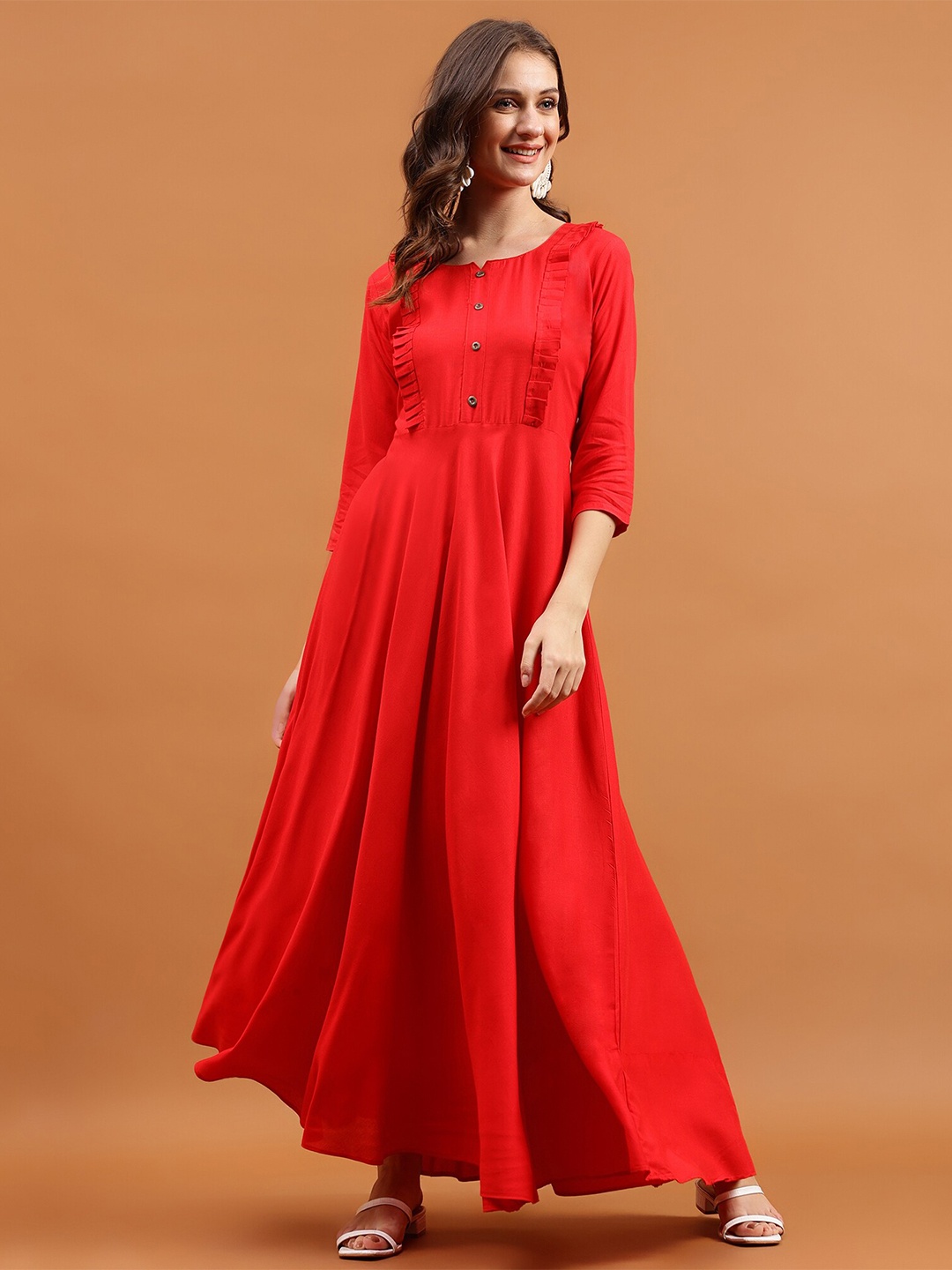

Globon Impex Pleated Maxi Dress, Red
