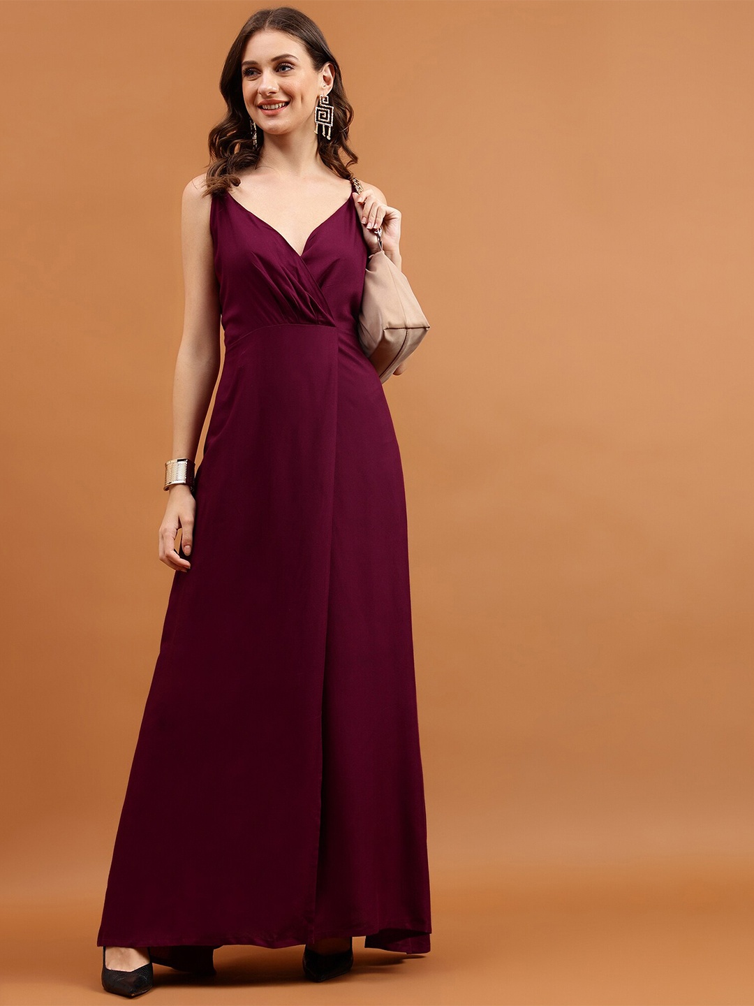 

Globon Impex Shoulder straps Side Slit Maxi Dress, Burgundy