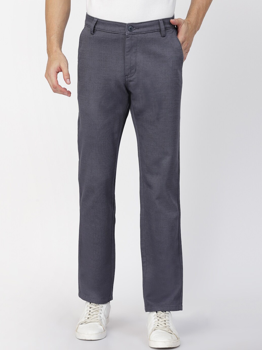 

TNG Men Grey Slim Fit Tailored Cotton Chinos Trousers