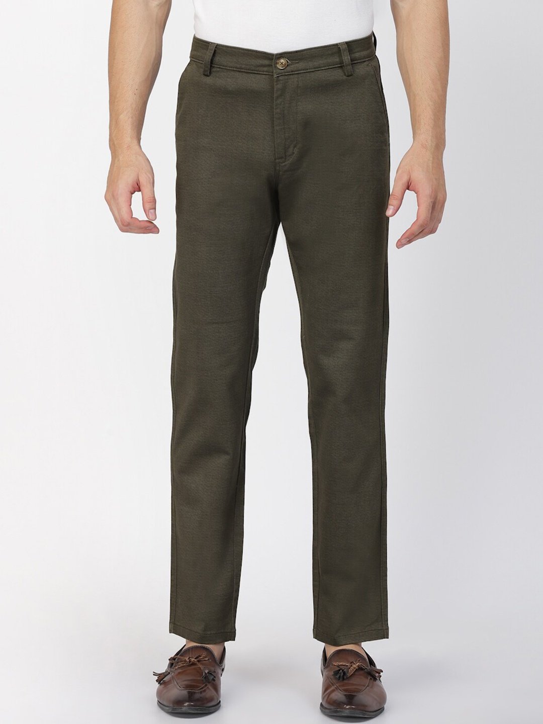 

TNG Men Slim Fit Tailored Cotton Chinos Trousers, Olive