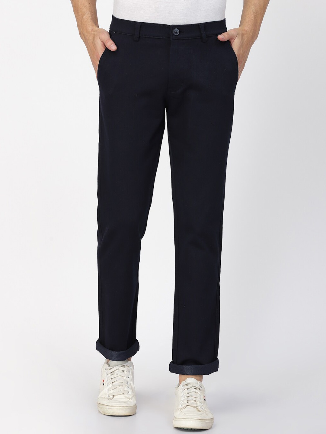 

TNG Men Slim Fit Tailored Cotton Chinos Trousers, Navy blue