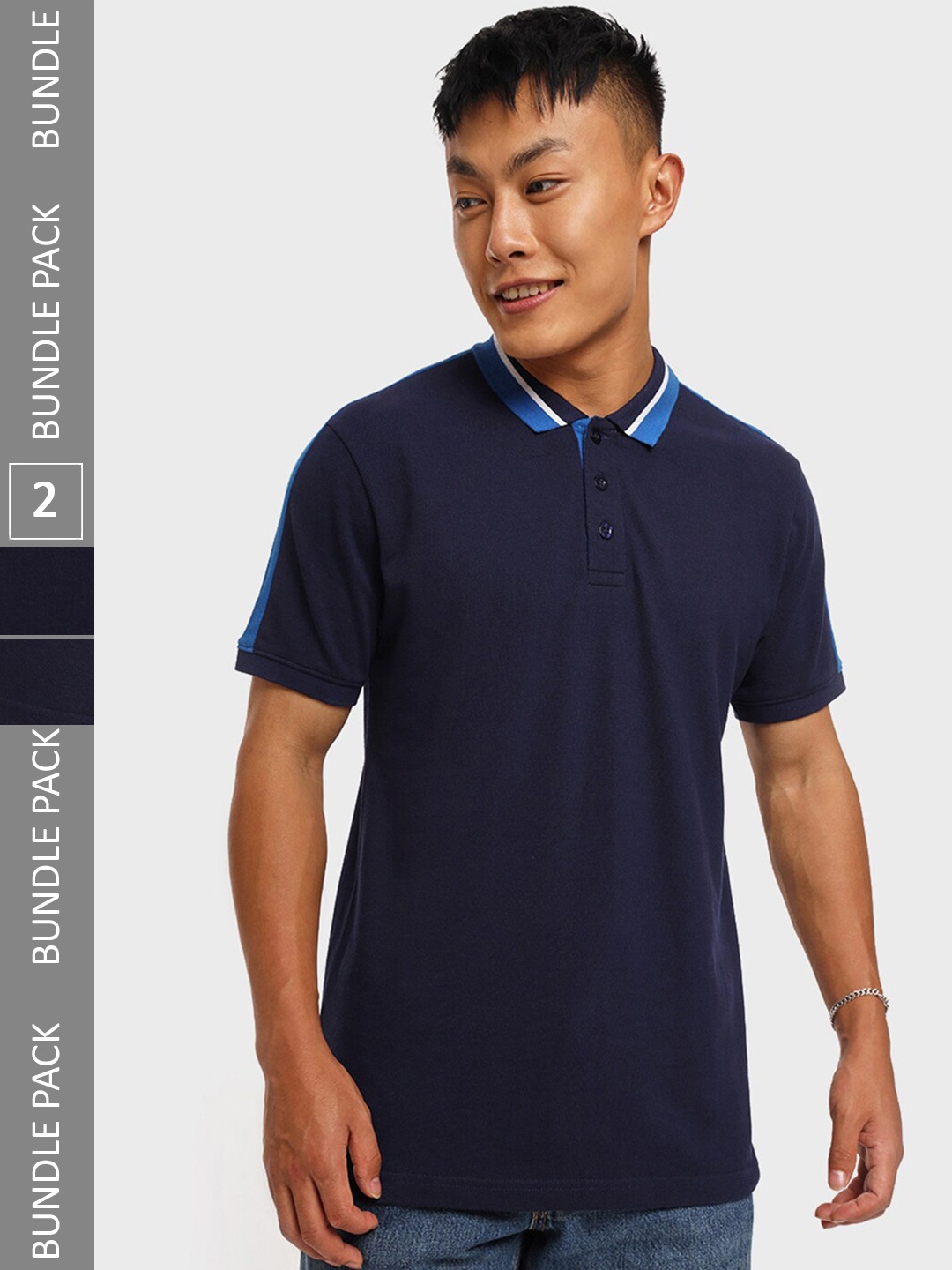 

Bewakoof Pack of 2 Blue Polo T-shirts, Black