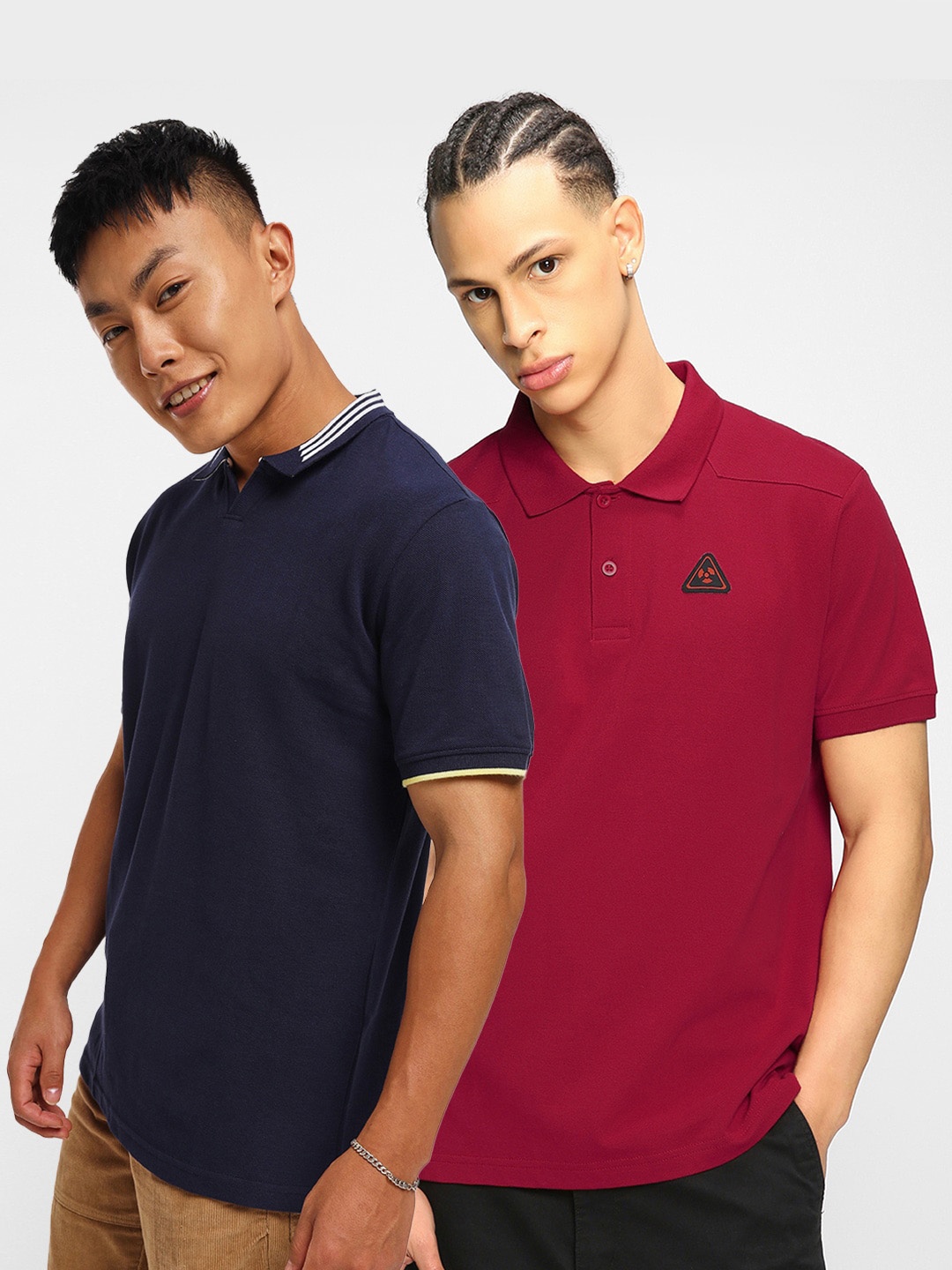 

Bewakoof Pack of 2 Blue & Red Polo T-shirts, Black