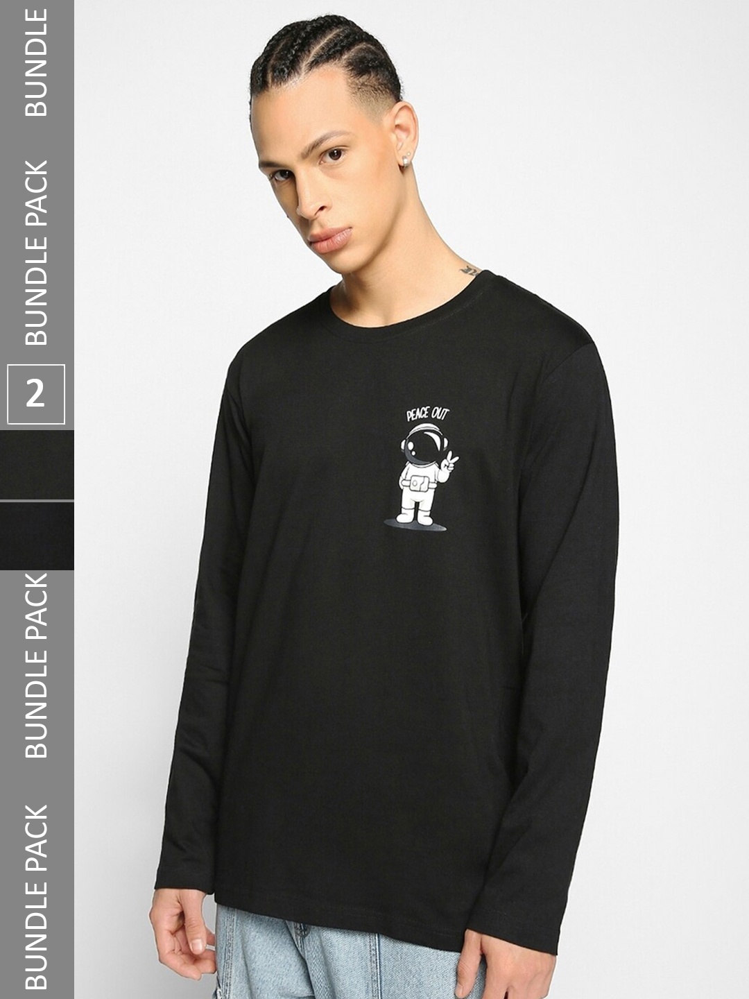

Bewakoof Pack of 2 Graphic Printed T-shirts, Black