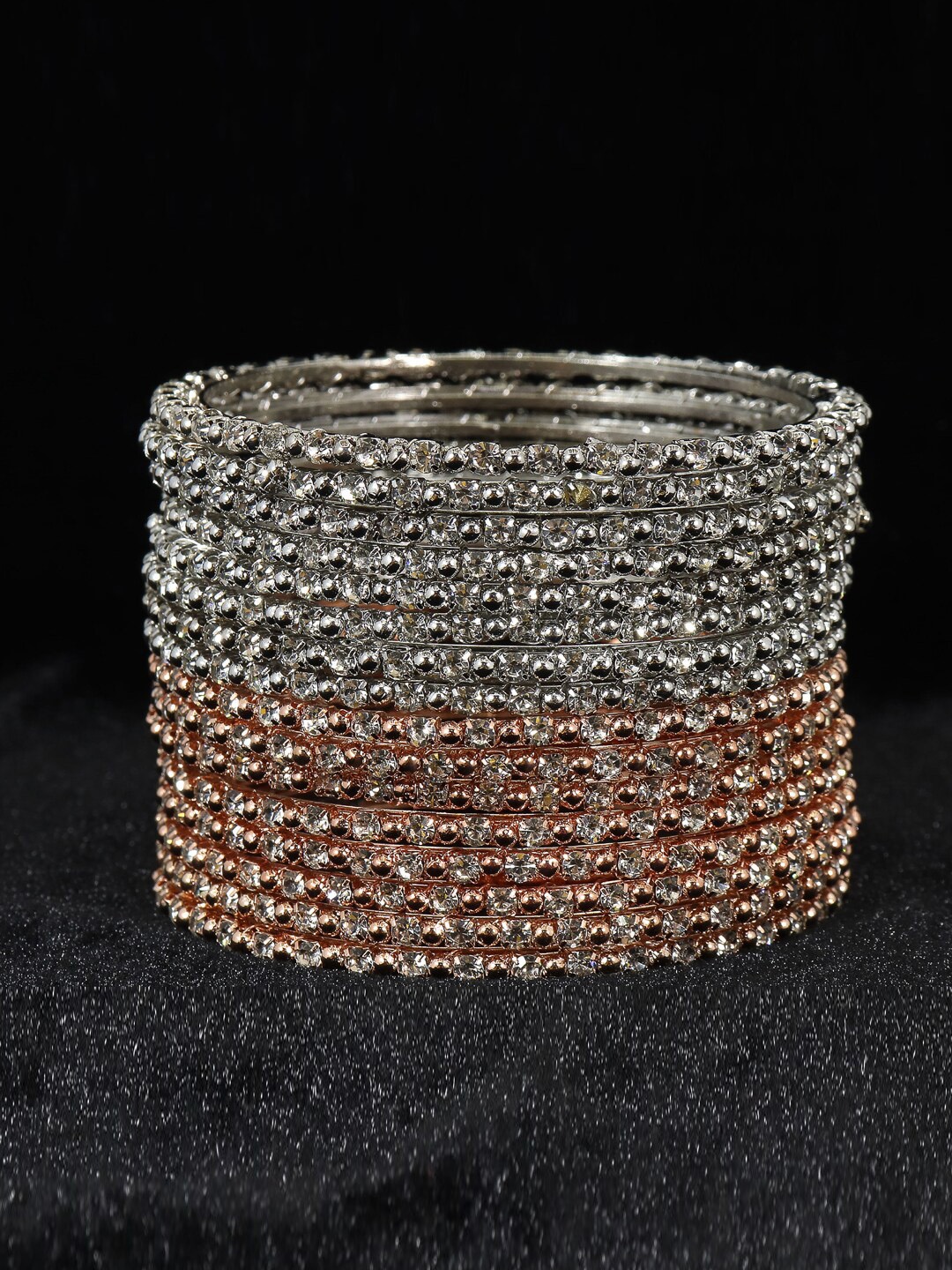 

NMII Set Of 16 Zircon Gemstone-Studded Bangles, Silver