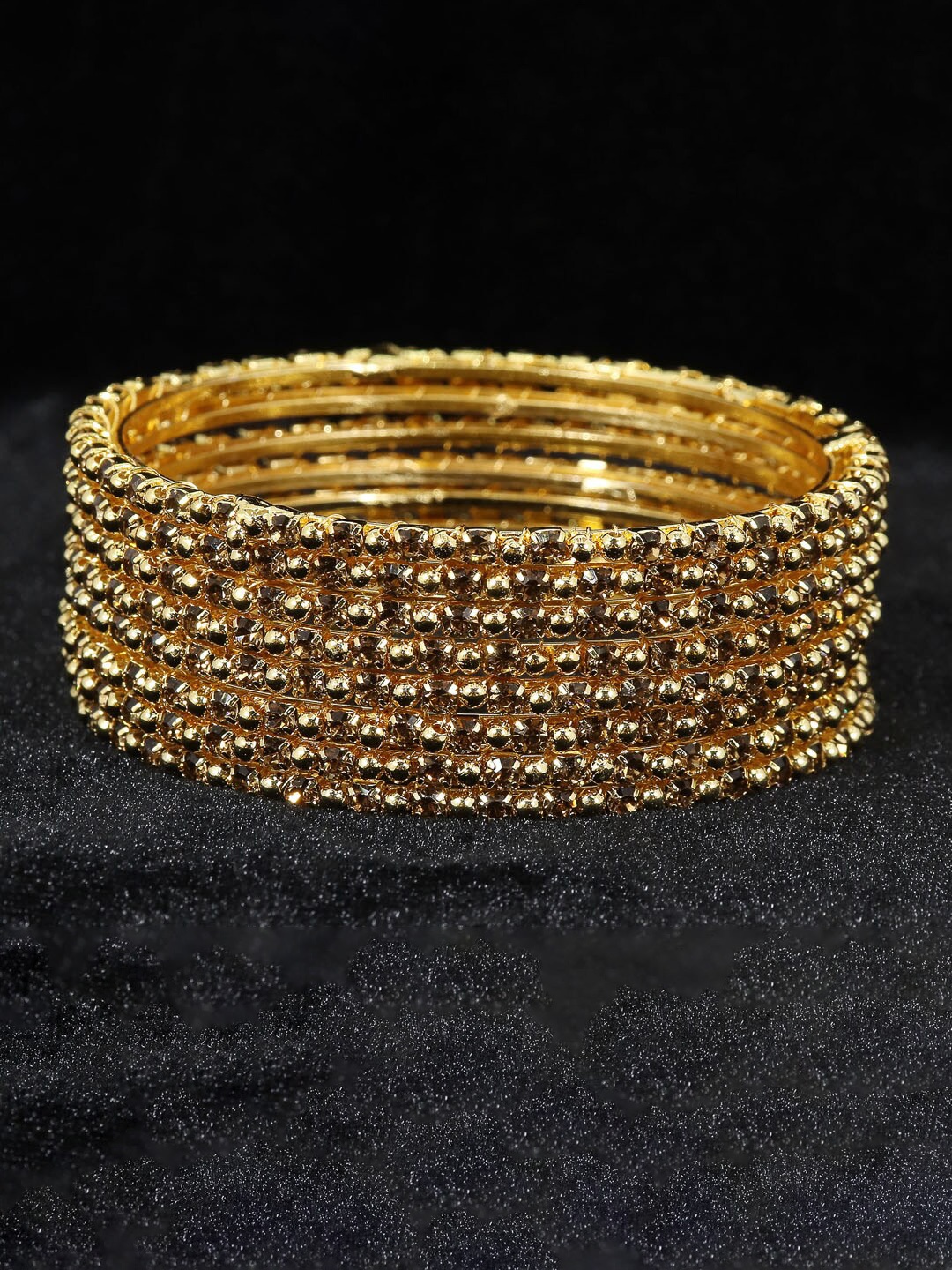 

NMII Set Of 8 Zircon Gemstone Studded Bangles, Gold