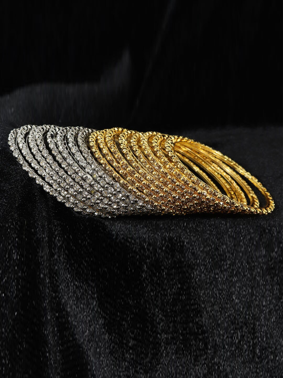 

NMII Set Of 16 Zircon Gemstone-Studded Bangles, Gold