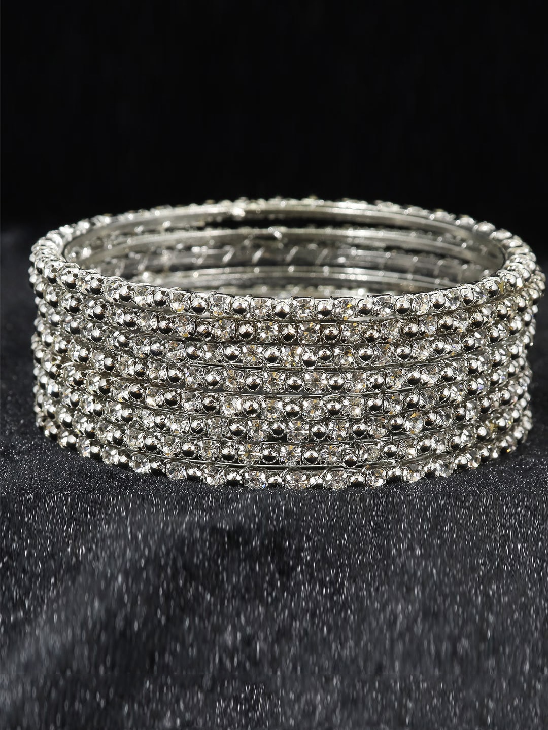 

NMII Set Of 8 Zircon Gemstone-Studded Bangles, Silver