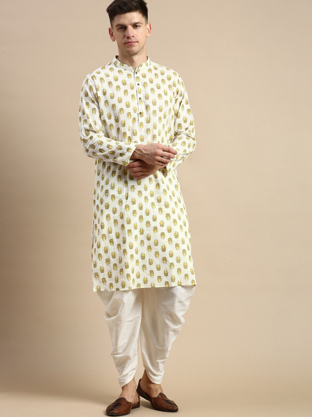 

Amodh by Kisah Paisley Printed Regular Kurta with Dhoti Pants, White