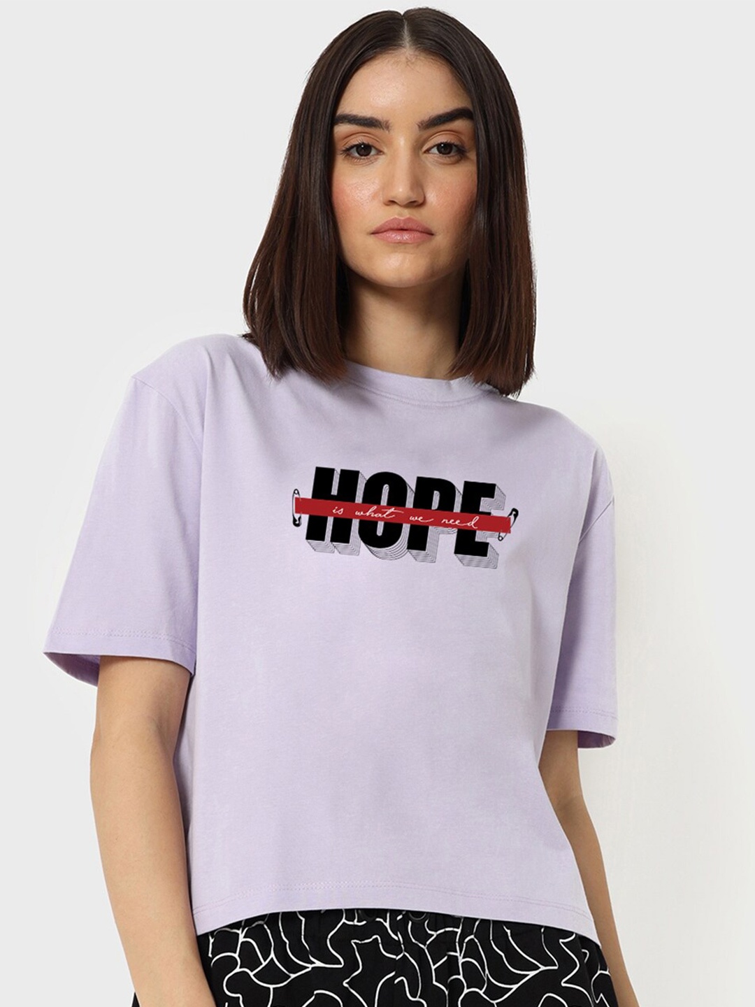 

Bewakoof Lavender Hope Need Typography Oversized Short Top