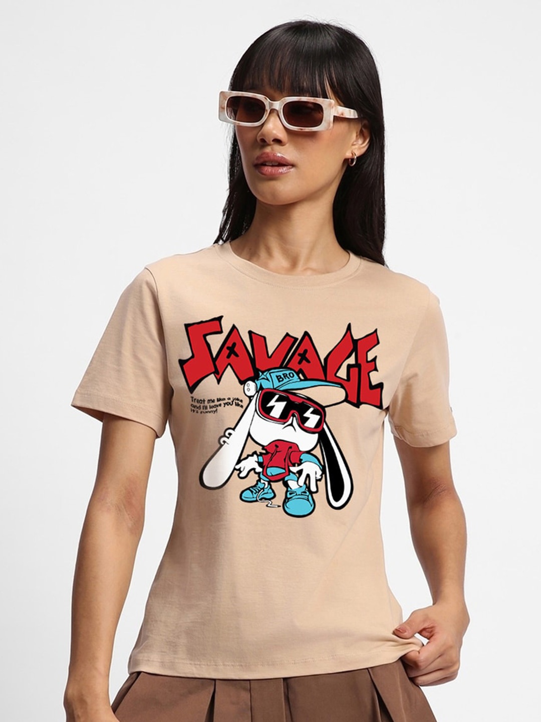 

Bewakoof Brown Being Savage Graphic Printed T-shirt, Beige