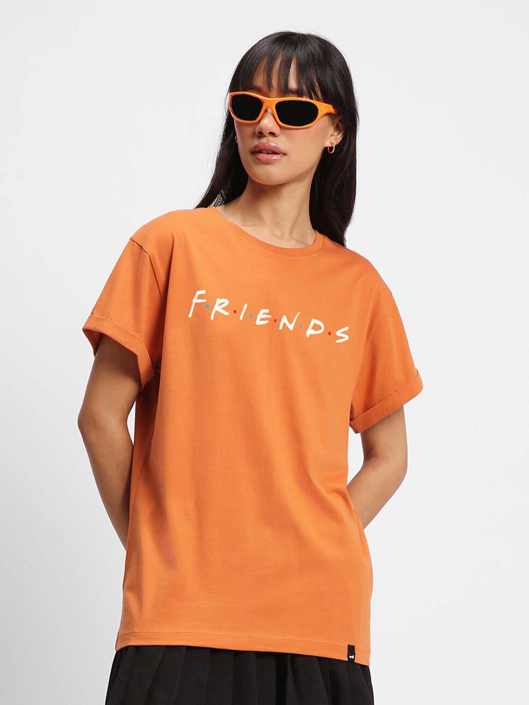 

Bewakoof Friends Logo Typography Printed Pure Cotton T-shirt, Orange