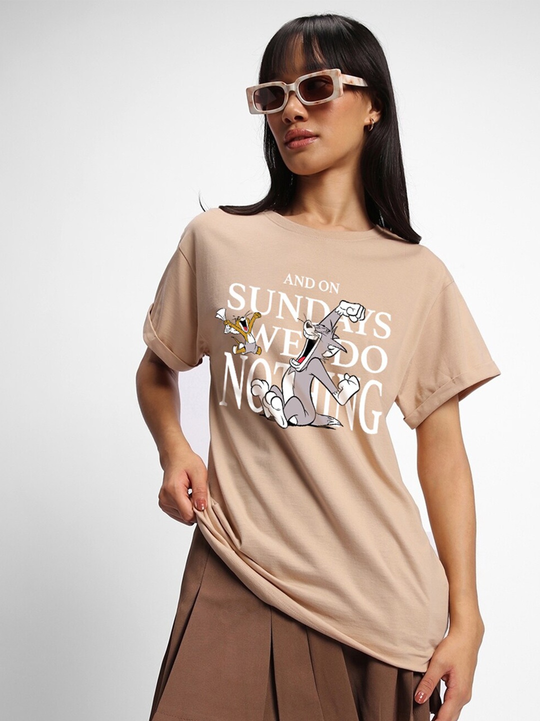 

Bewakoof Brown Tom & Jerry Typography Printed Pure Cotton T-shirt