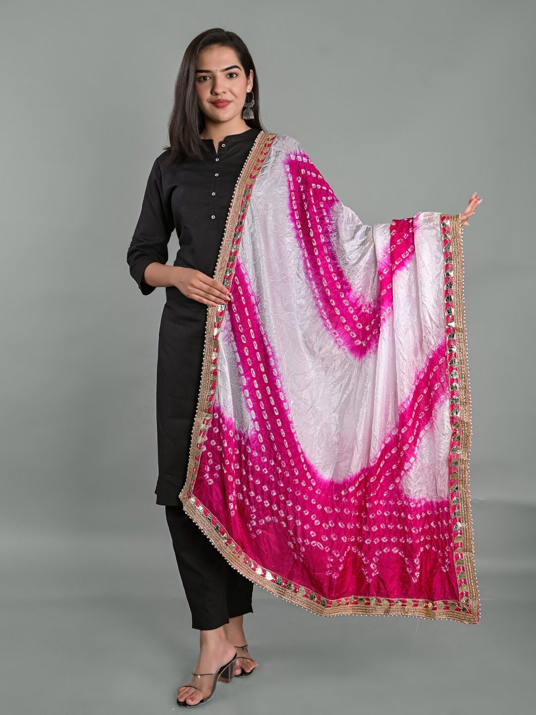 

Apratim Dyed Art Silk Tie and Dye Dupatta with Gotta Patti, White