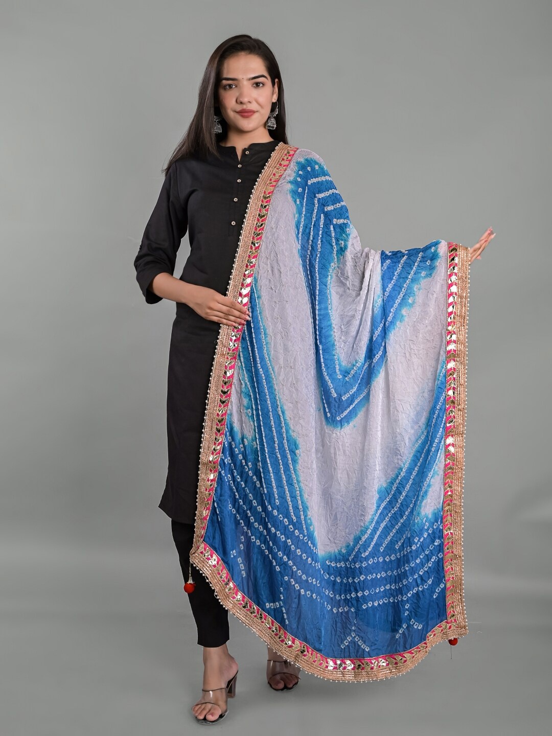 

Apratim Dyed Art Silk Tie and Dye Dupatta with Gotta Patti, White
