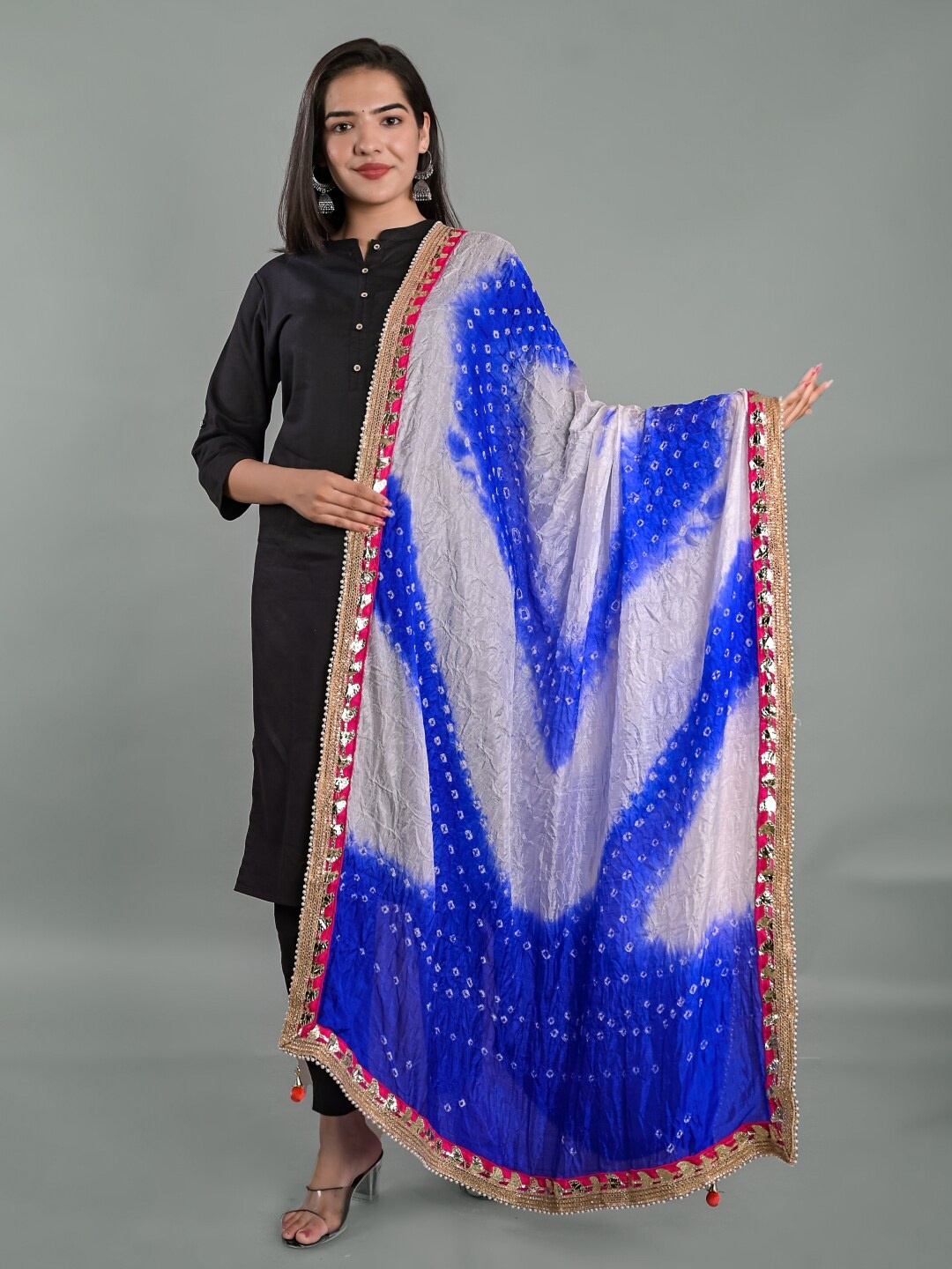 

Apratim Dyed Art Silk Tie and Dye Dupatta with Gotta Patti, White