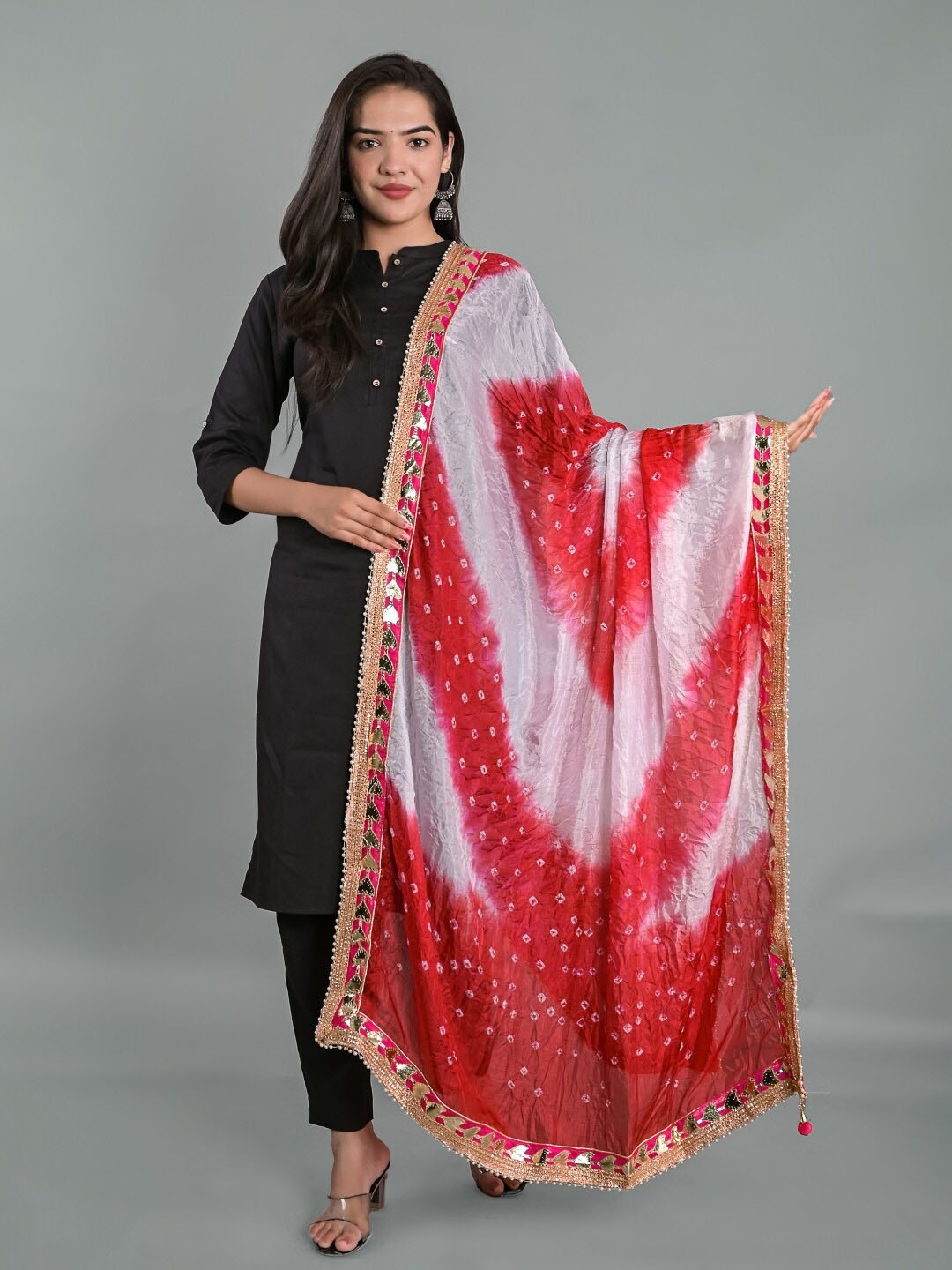 

Apratim Dyed Art Silk Tie and Dye Dupatta with Gotta Patti, White