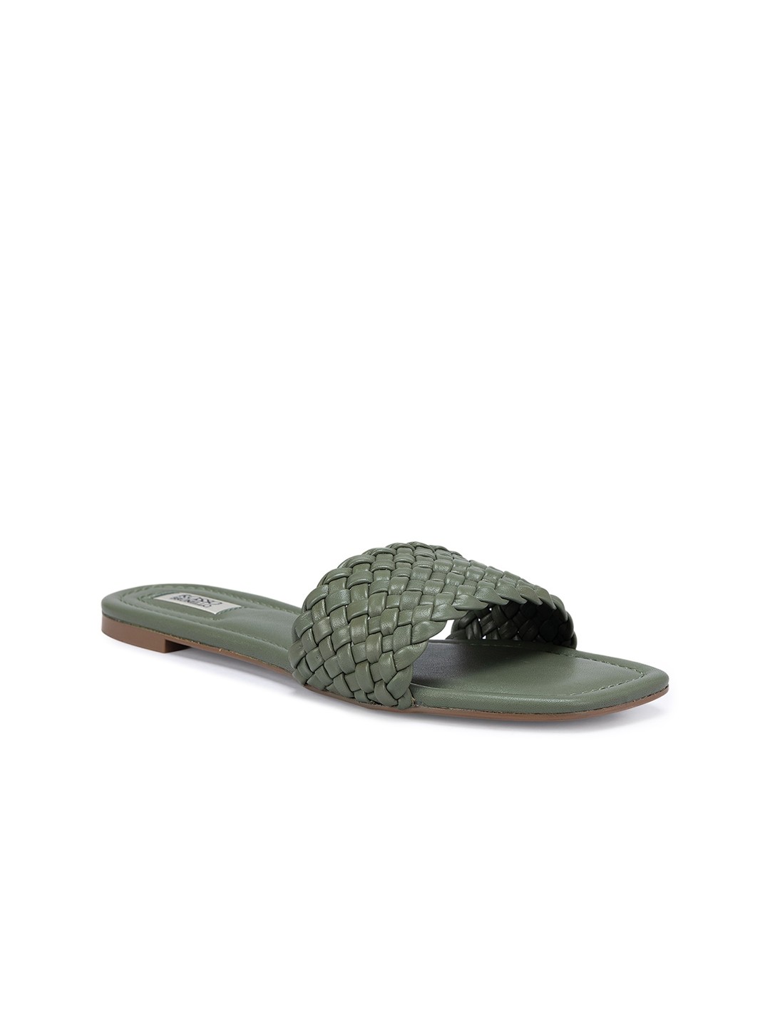 

ROSSO BRUNELLO Woven Design Leather Open Toe Flats, Olive