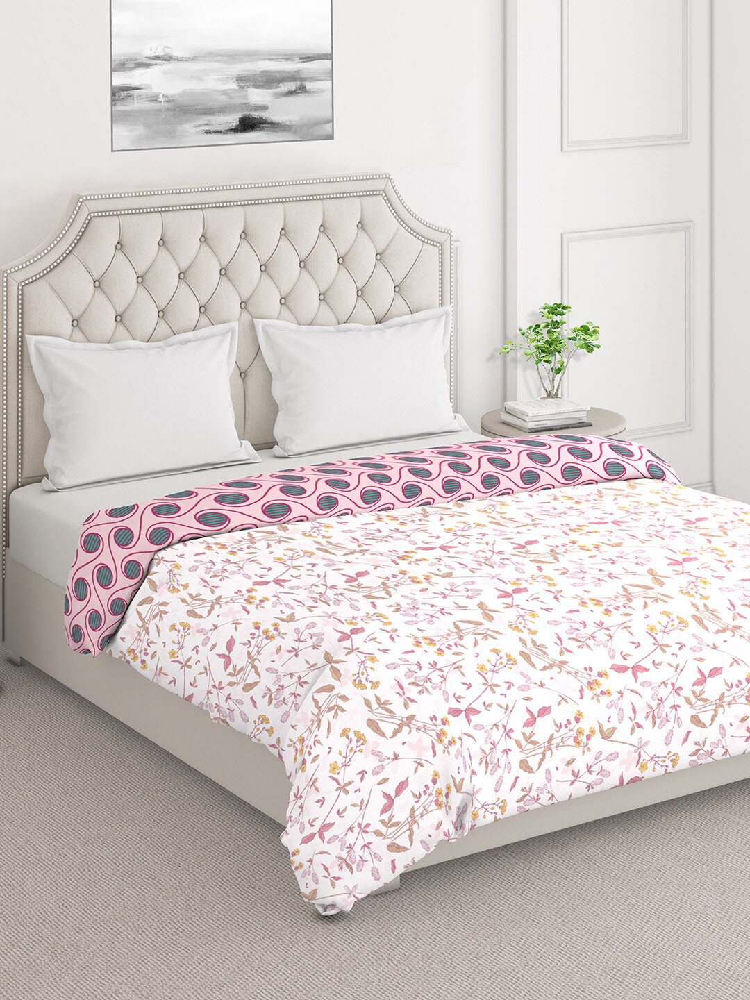 

Layers Firenze White & Pink Floral Mild Winter 120 GSM Double Bed Comforter